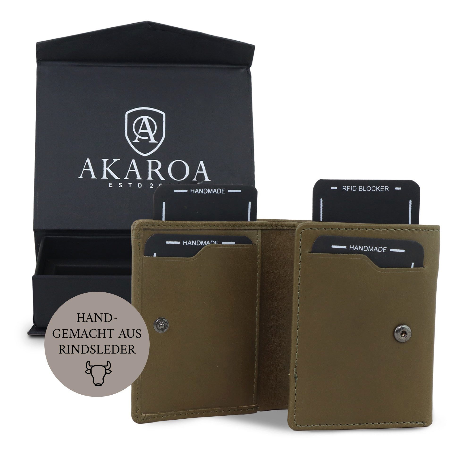 AKAROA Geldbörse Henry, Slim wallet mit 10 Kartensteckplätze 7,5 x 9,5 cm, Handgemacht aus Rindsleder