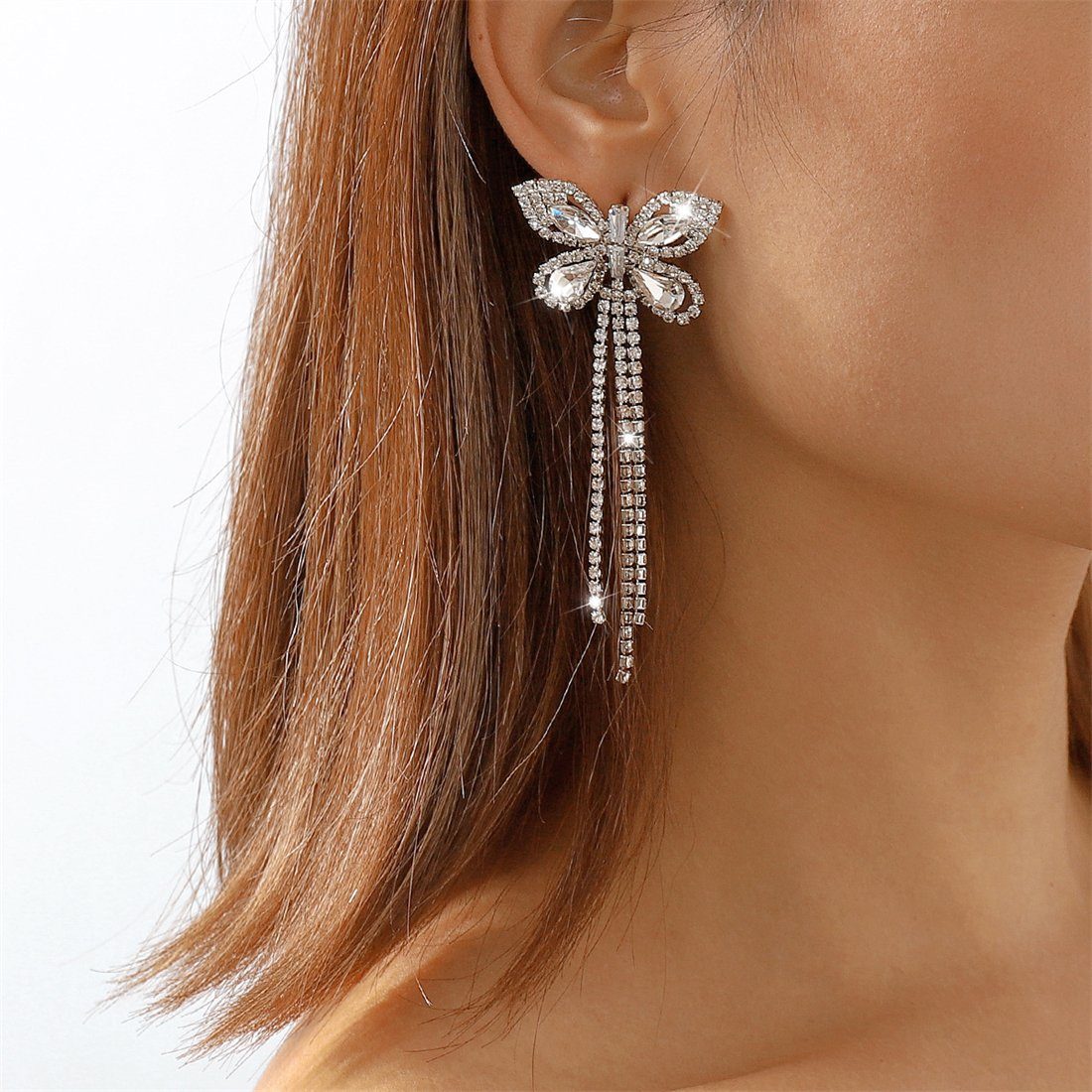 YOOdy~ Paar Ohrhänger Ohrringe damen mit Diamanten Ohrstecker schmuck Gestaltung ohrhänger (1-tlg) Weiß