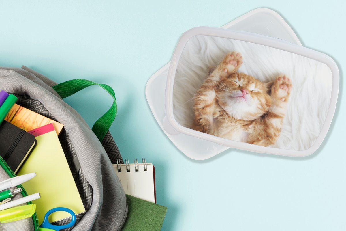 Brotdose, weiß Haustiere und Mädchen Kunststoff, - MuchoWow Brotbox Erwachsene, Kinder für Katze und für Jungs Rot - Kätzchen, - (2-tlg), Lunchbox