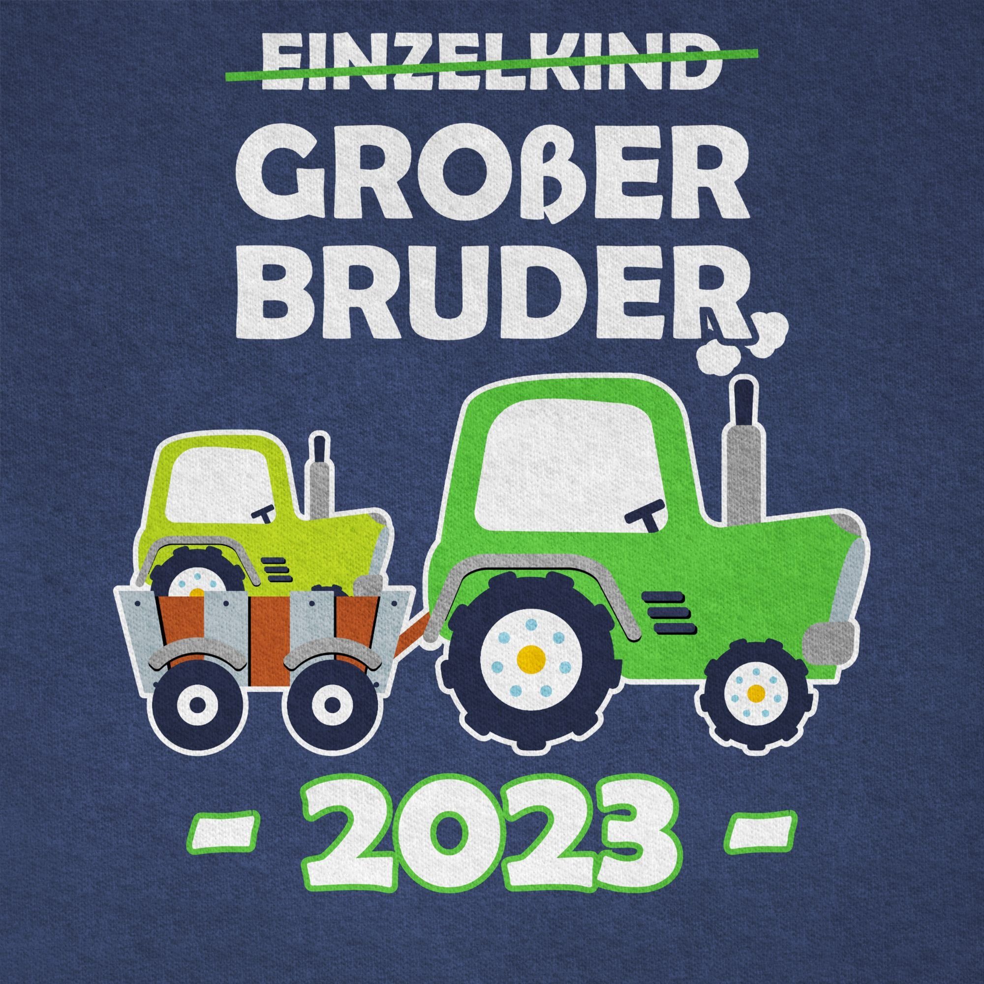 Bruder Einzelkind Bruder T-Shirt Dunkelblau Großer 2023 Meliert Traktor Großer 02 Shirtracer