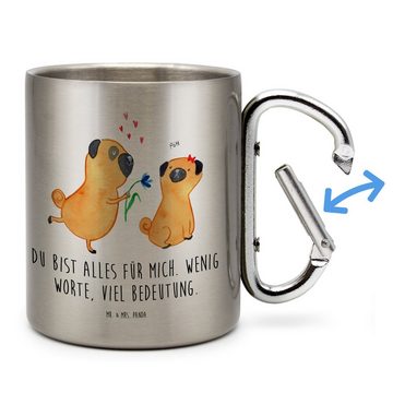 Mr. & Mrs. Panda Tasse Mops Verliebt - Transparent - Geschenk, Hunderasse, Möpse, Hund, Tass, Edelstahl, Karabinerhaken