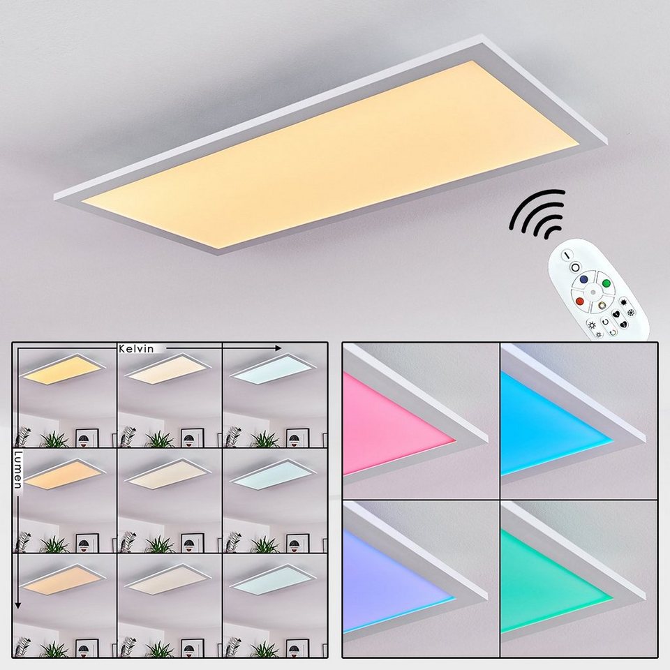 hofstein Panel »Gavaz« LED Deckenpanel dimmbare Deckenlampe aus Metall in  weiß, CCT 2700-6500 Kelvin, rechteckige Zimmerlampe,Fernbedienung, RGB  Farbwechsler,1600 Lumen