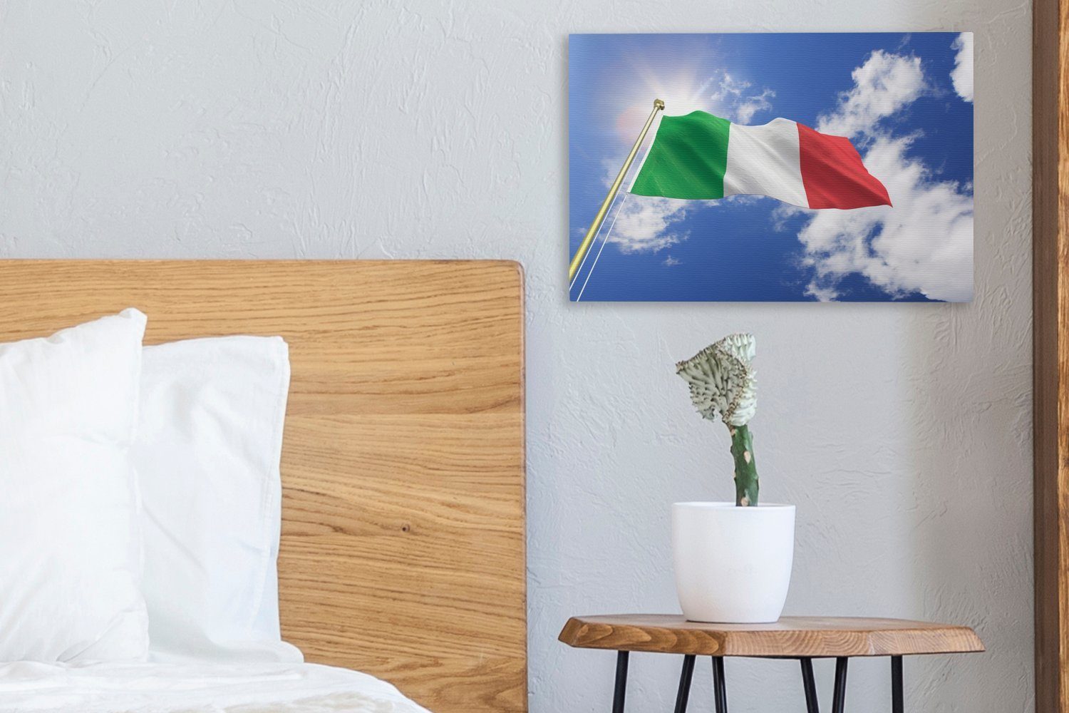 OneMillionCanvasses® Leinwandbild Die Flagge Italiens weht cm (1 Leinwandbilder, am Wandbild 30x20 St), Wanddeko, Himmel, Aufhängefertig
