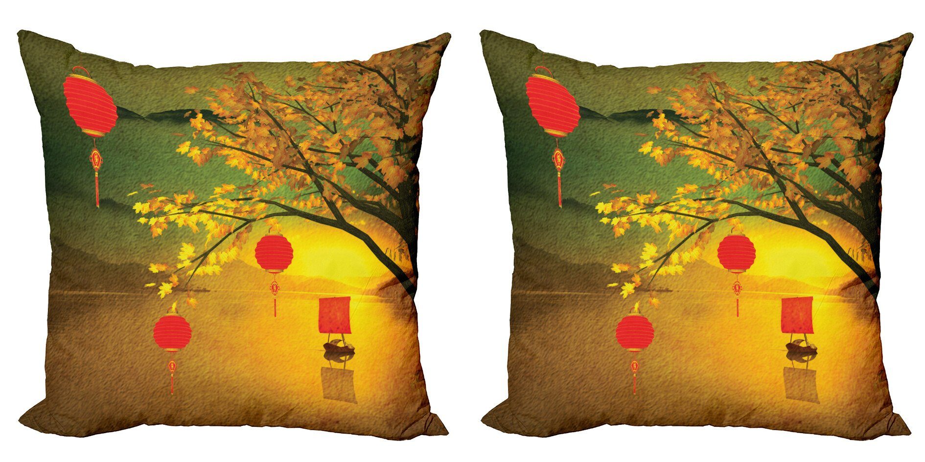 Laterne Modern (2 Chinesisch Kissenbezüge Doppelseitiger Digitaldruck, Traditionelles Accent Stück), Abakuhaus