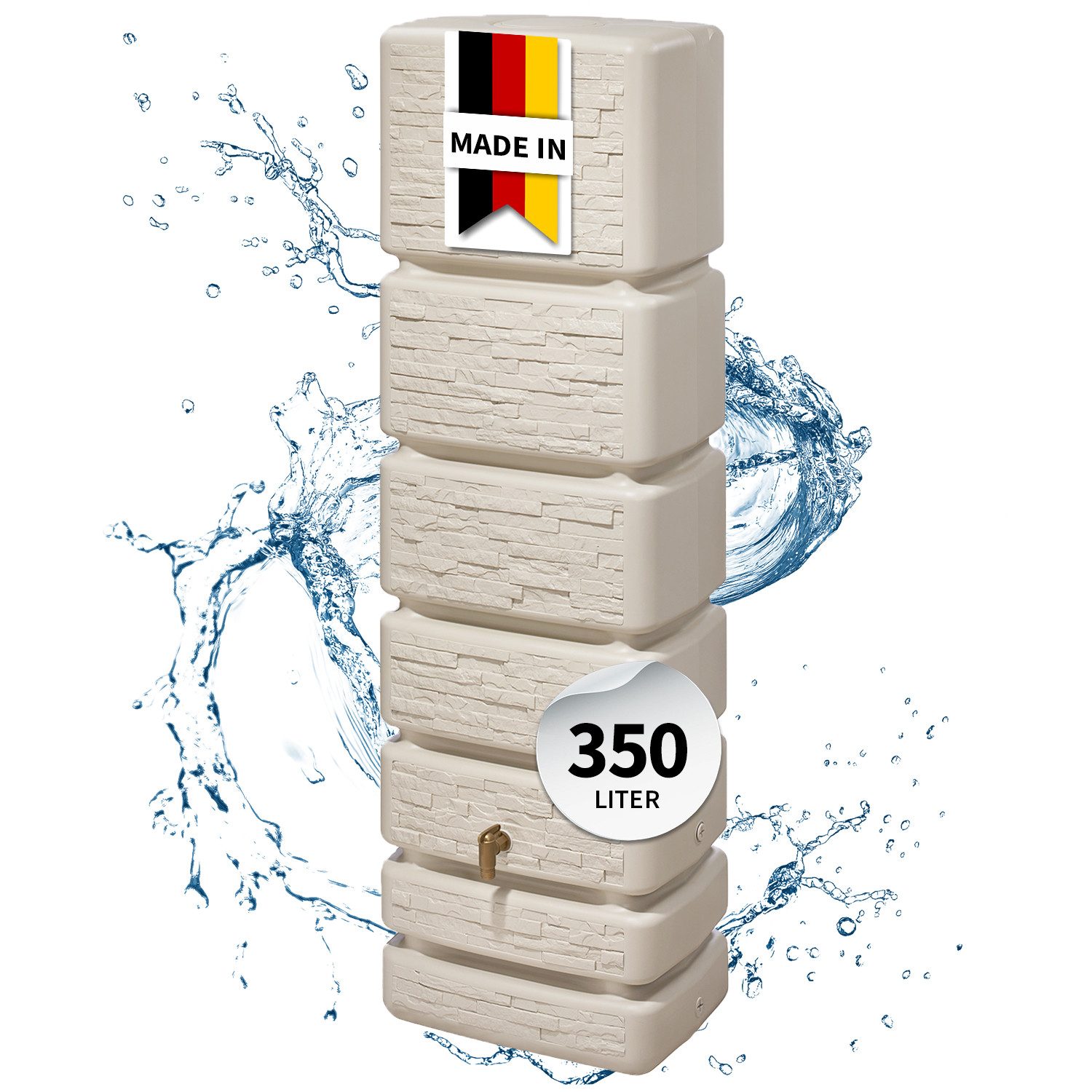 4rain Regentonne SLIM STONE DECOR Wandtank 350 Liter sandbeige