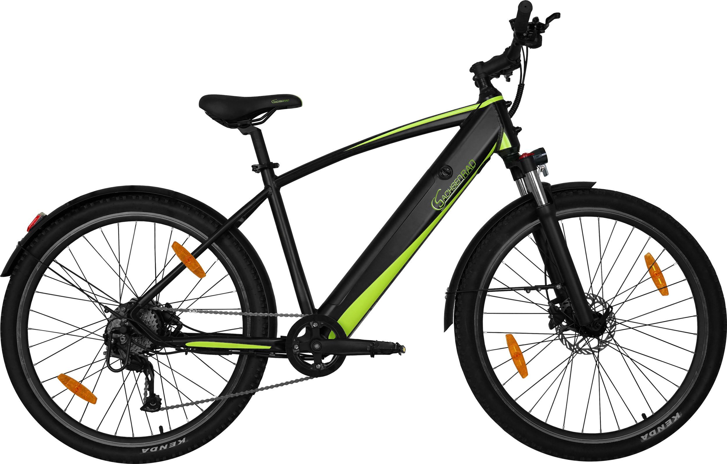 SachsenRAD E-Bike E-Racing Mountain Bike R8 Flex III, 9 Gang Shimano Altus RD-M310 Schaltwerk, Kettenschaltung, Hinterradmotor, 520 Wh Batterie, herausnehmbarer und abschließbarer Akku, hydaulische Scheibenbremsen