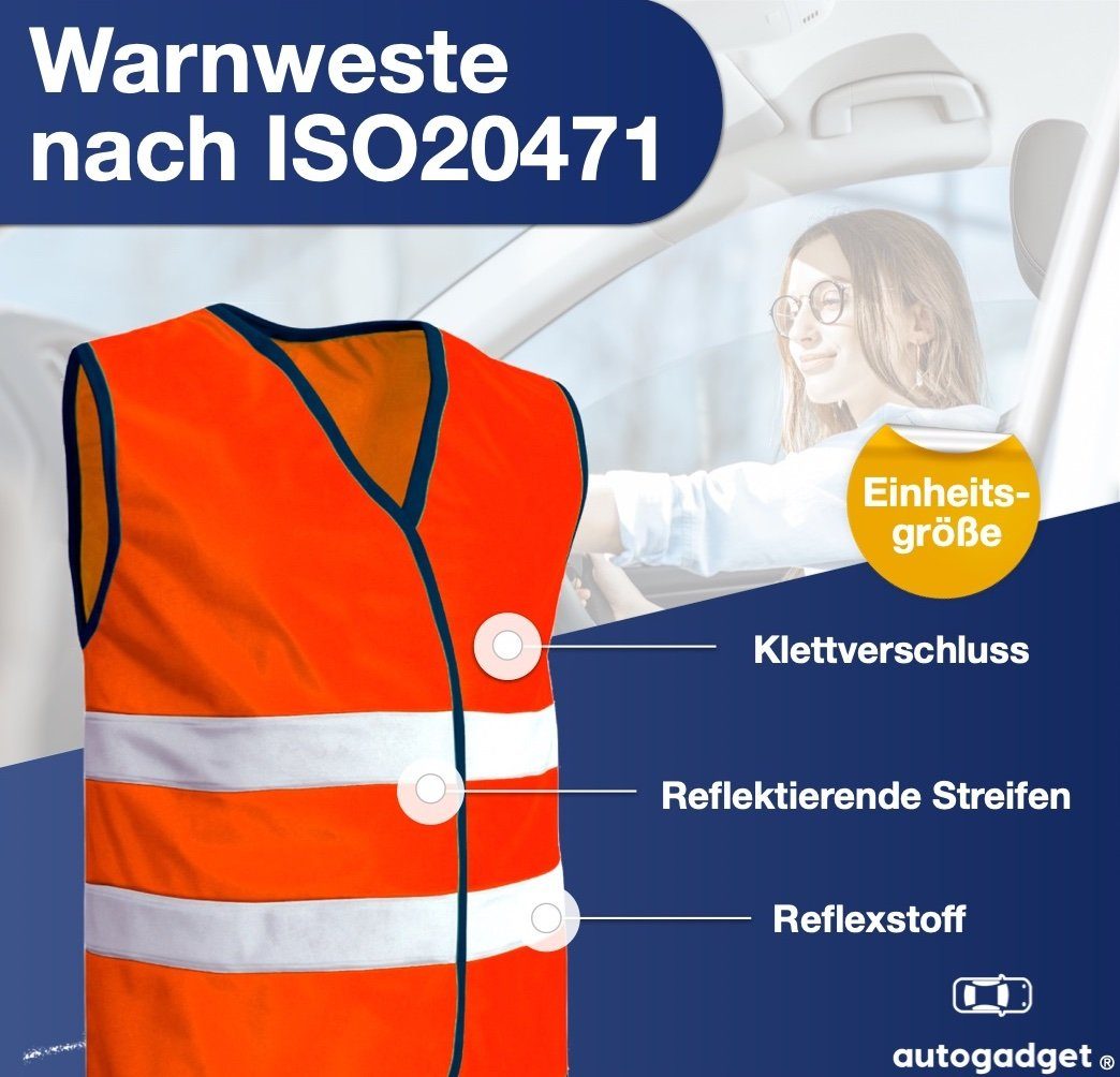 autogadget® Warnweste 4X Warnwesten Orange - Pannenweste 2024 Unfallweste  ISO20471