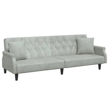 vidaXL Sofa Schlafsofa 2-Sitzer mit Kissen und Fußhocker Hellgrau Samt