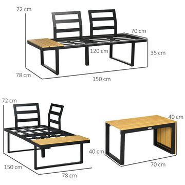 Outsunny Sitzgruppe mit Sitzkissen, Gartenlounge-Set mit Ecksofa, (Gartenmöbel, 3-tlg., Balkonmöbel), Gartenlounge-Set