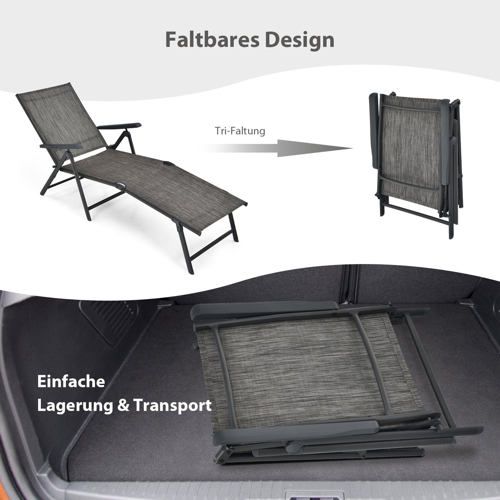 COSTWAY Gartenliege Liegestuhl, 7-stufig verstellbar