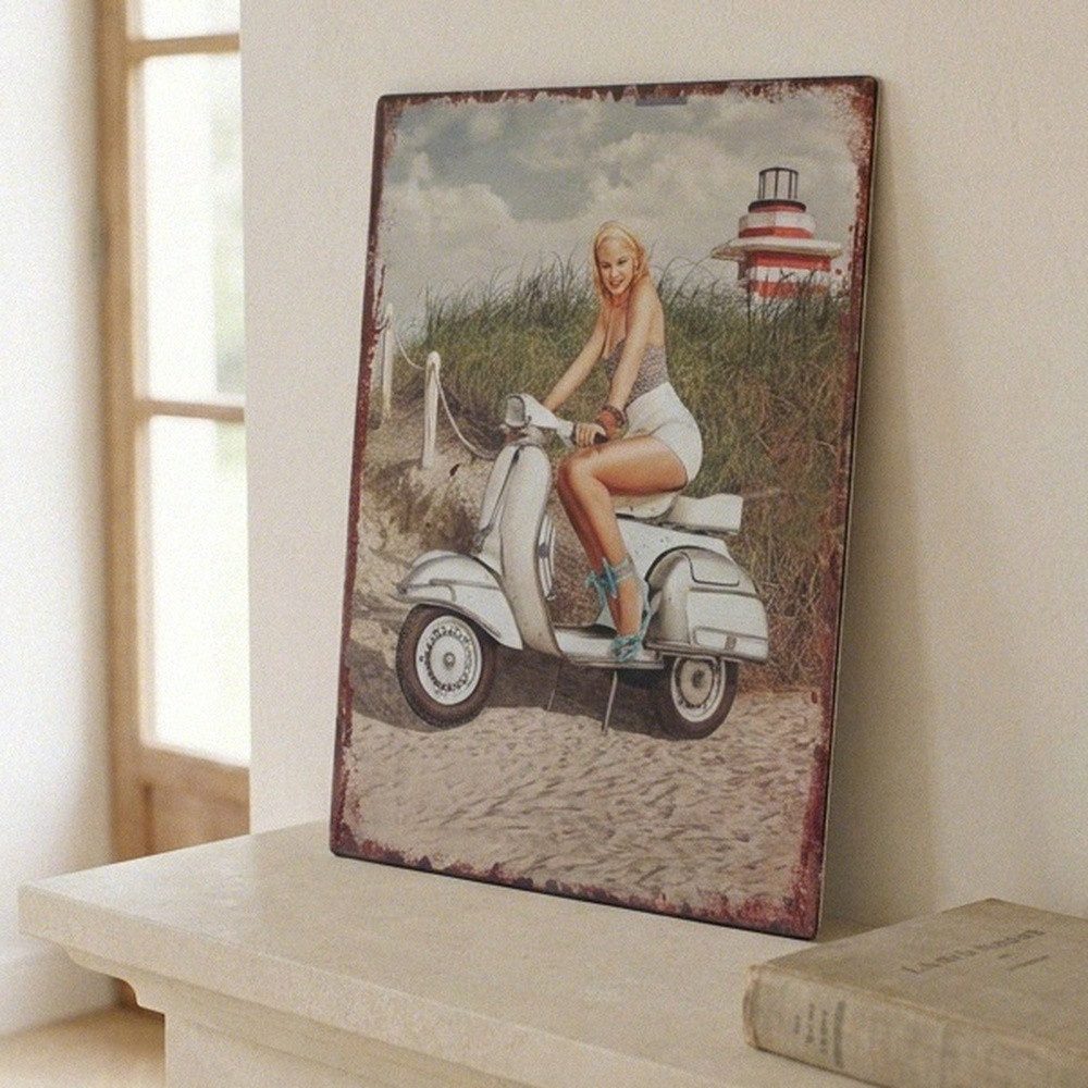 Antikas Wanddekoobjekt Premium Wandschild Eisen mit Scooter-Motiv in Vintage-Optik, H.25 cm