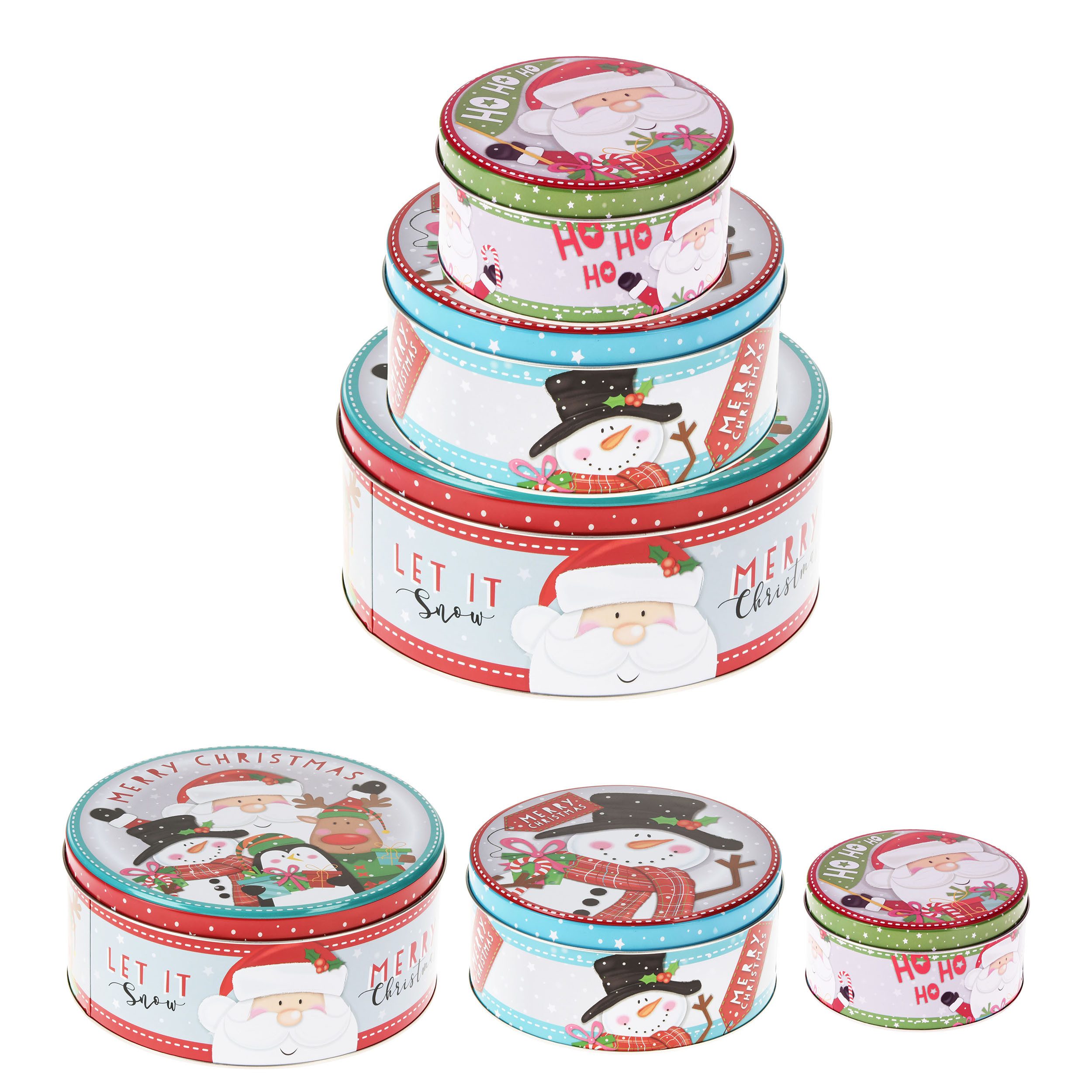 Annastore Vorratsdose 3-tlg. Set Keksdosen rund aus Metall - Gebäckdosen - Plätzchendosen, (Drei verschiedene Größen), Weihnachten