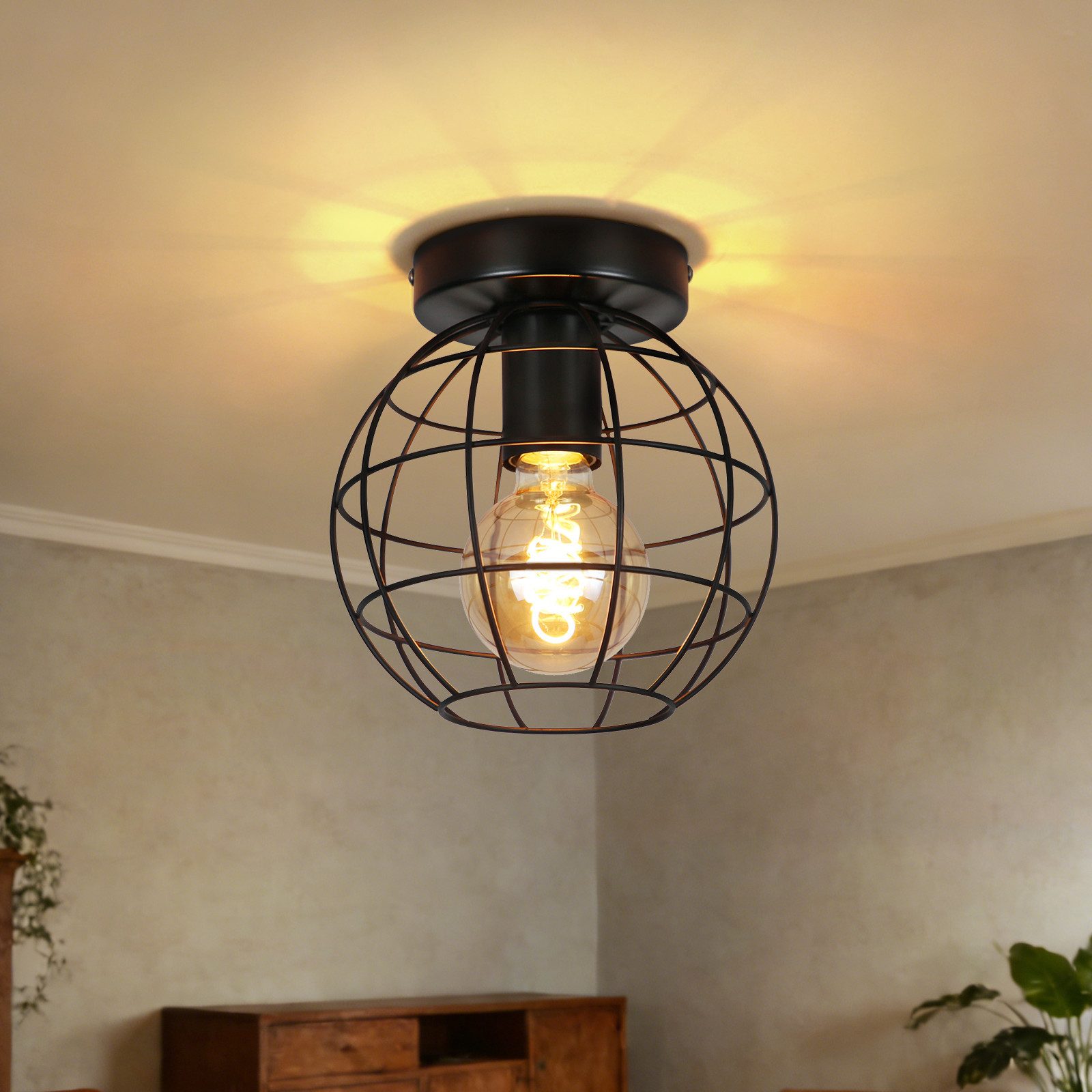 ZMH Deckenleuchte Wohnzimmer E27 Schwarz Lampenschirm Vintage Deckenlampe F günstig online kaufen