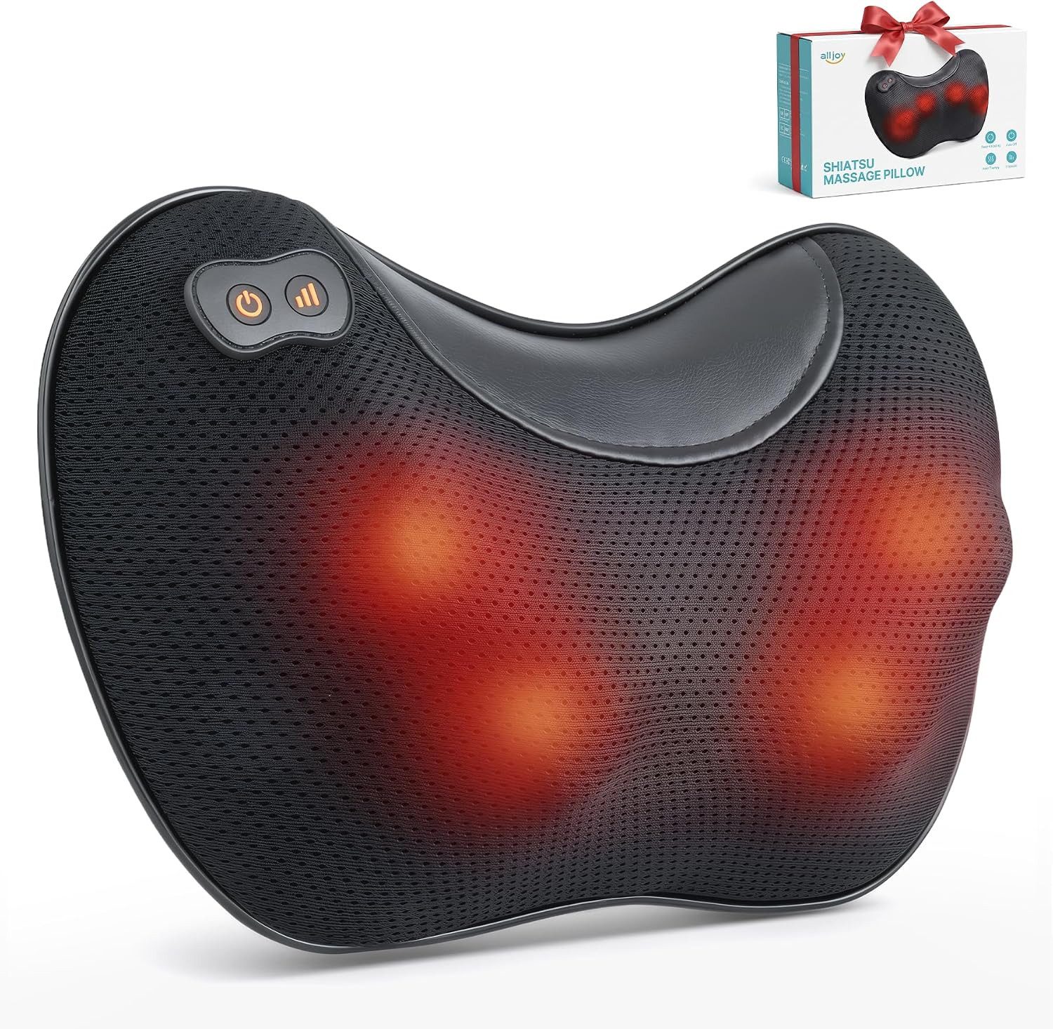 ALLJOY Shiatsu-Massagegerät Nackenmassagegerät mit Wärme,Nackenmassagegerät für Rücken, 3 Geschwindigkeitsstufen,15min-Abschaltautomatik,abnehmbarer Netzbezug, Zuschaltbare Wärmefunktion,abnehmbarer waschbarer Bezug