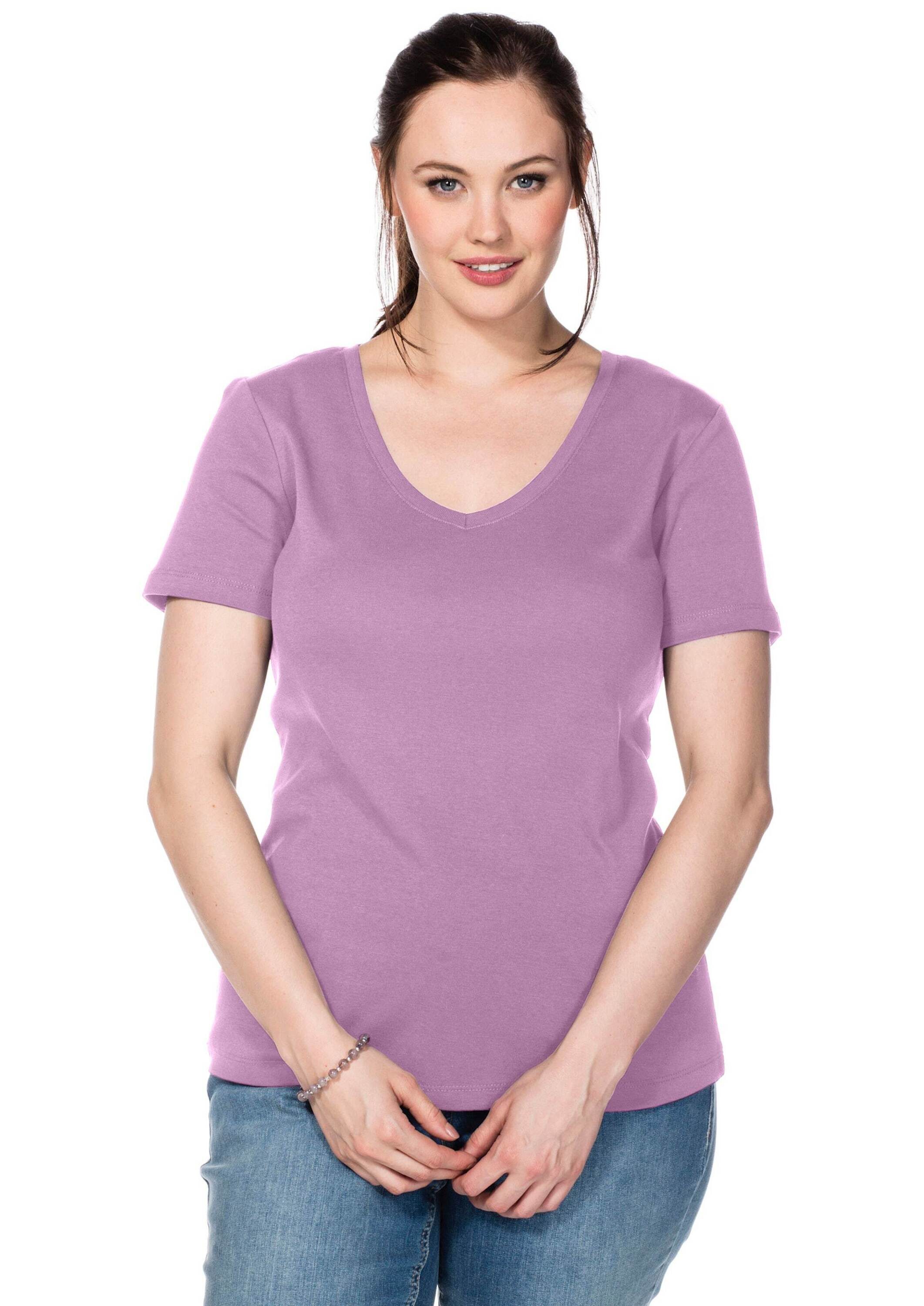 Sheego T-Shirt T-Shirt Kurzarm aus fein gerippter Qualität