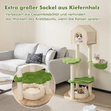 COSTWAY Kratzbaum, mit Katzenhaus, 139cm Sisal