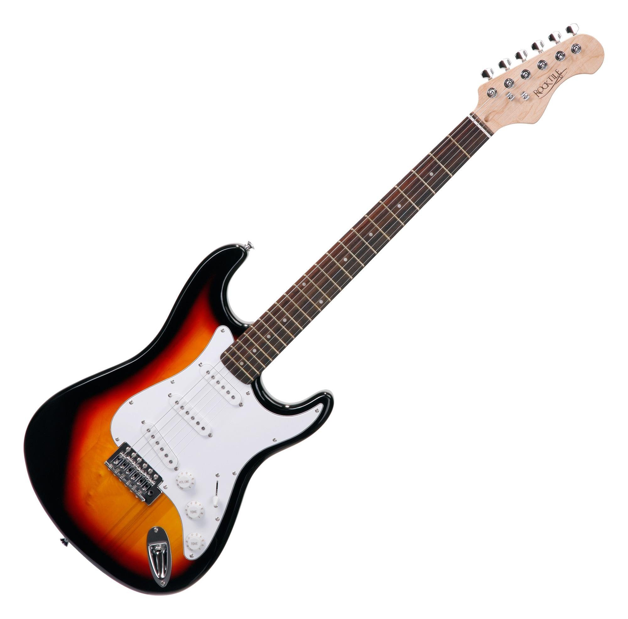 Rocktile E-Gitarre "Sphere Classic" elektrische Gitarre, ST-Style, inkl. Гитарыkabel, Tremolohebel und Sechskantschlüssel, 3x Single Coil Tonabnehmer, 21 Bünde, Engineering Wood Griffbrett