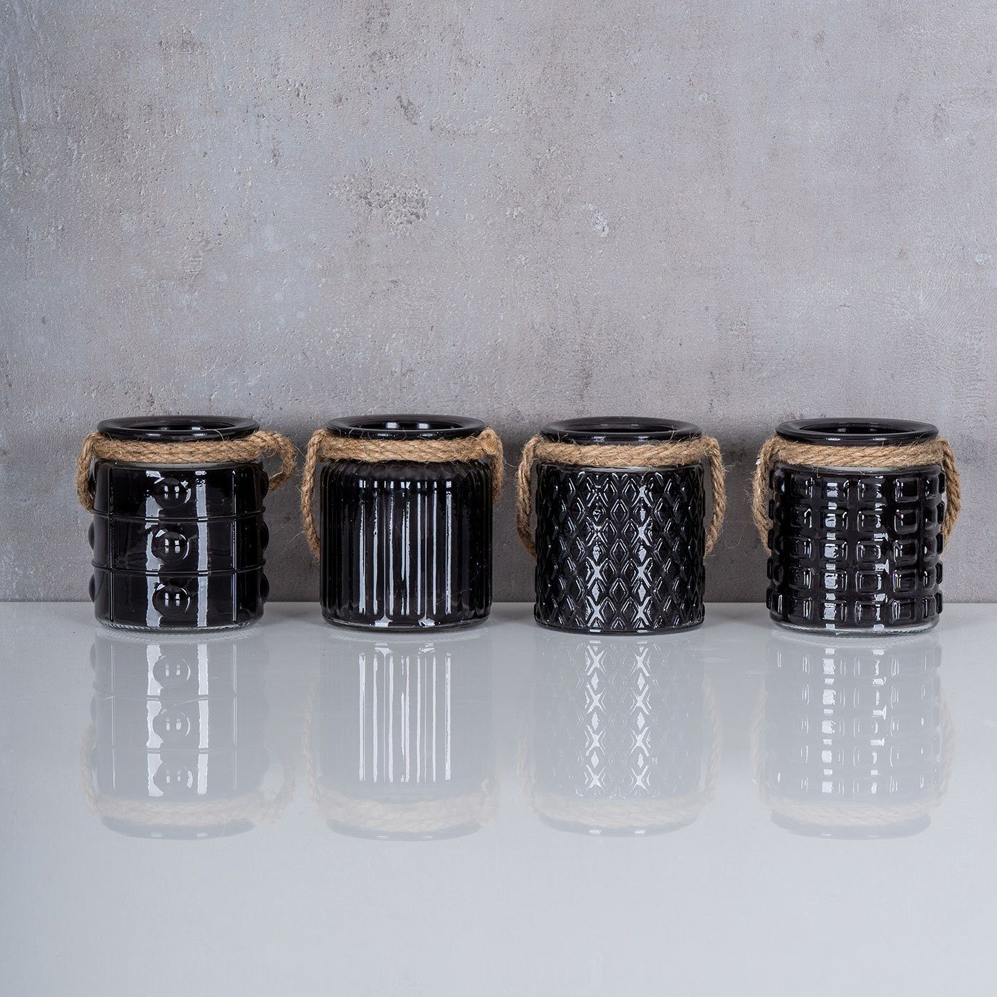 Levandeo® Teelichthalter, 4er Set Windlicht H10cm Glas Schwarz Teelichthalt günstig online kaufen