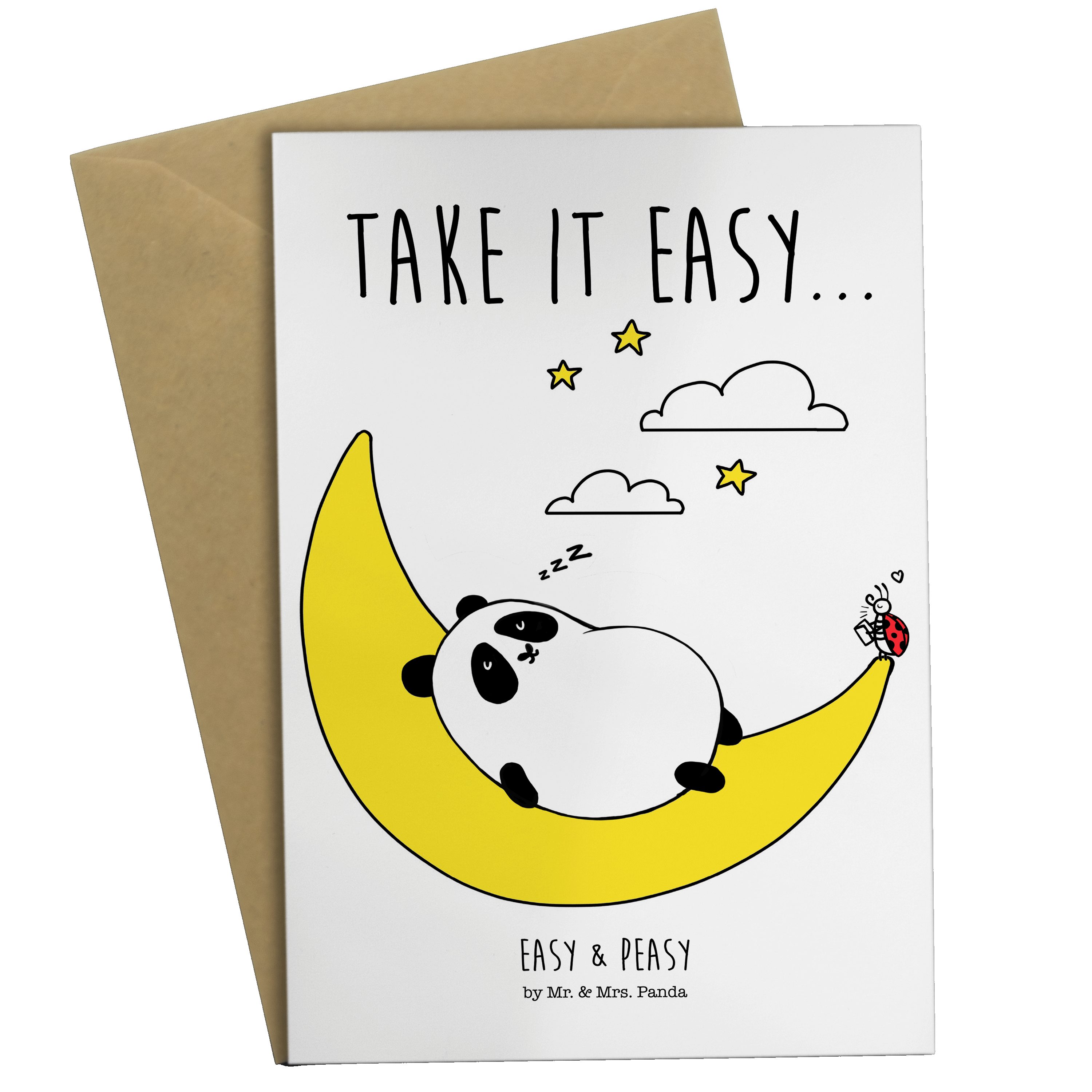 Mr. & Mrs. Panda Grußkarte Easy & Peasy Take it Easy - Weiß - Geschenk, Karte, Einladungskarte