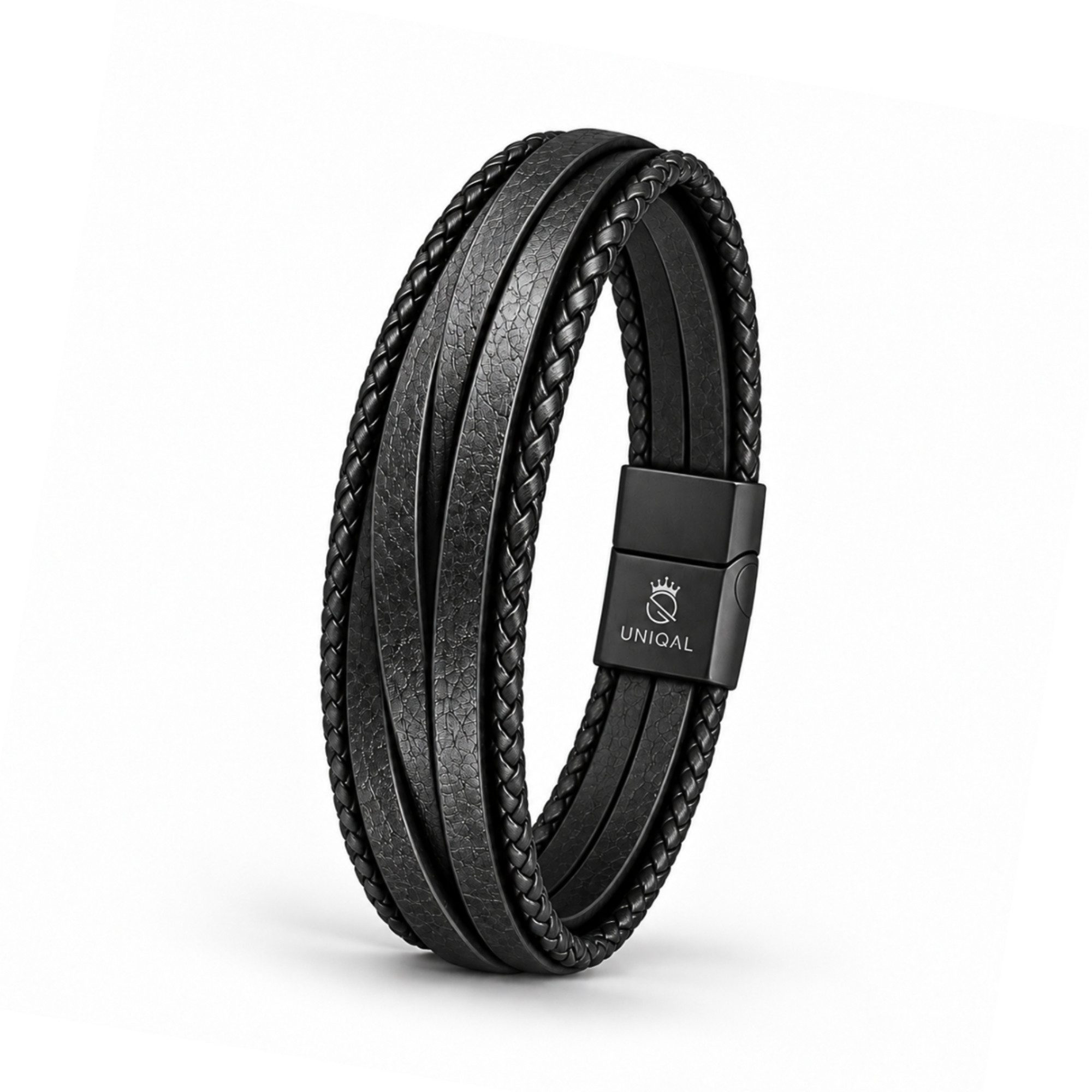 UNIQAL.de Lederarmband VORTEX EDITION – Echtleder, Edelstahl & sicherer Magnetverschluss (Maskuline Linienführung, glänzende Details und anpassbare Größe für jedes Handgelenk), handgefertigt in Deutschland