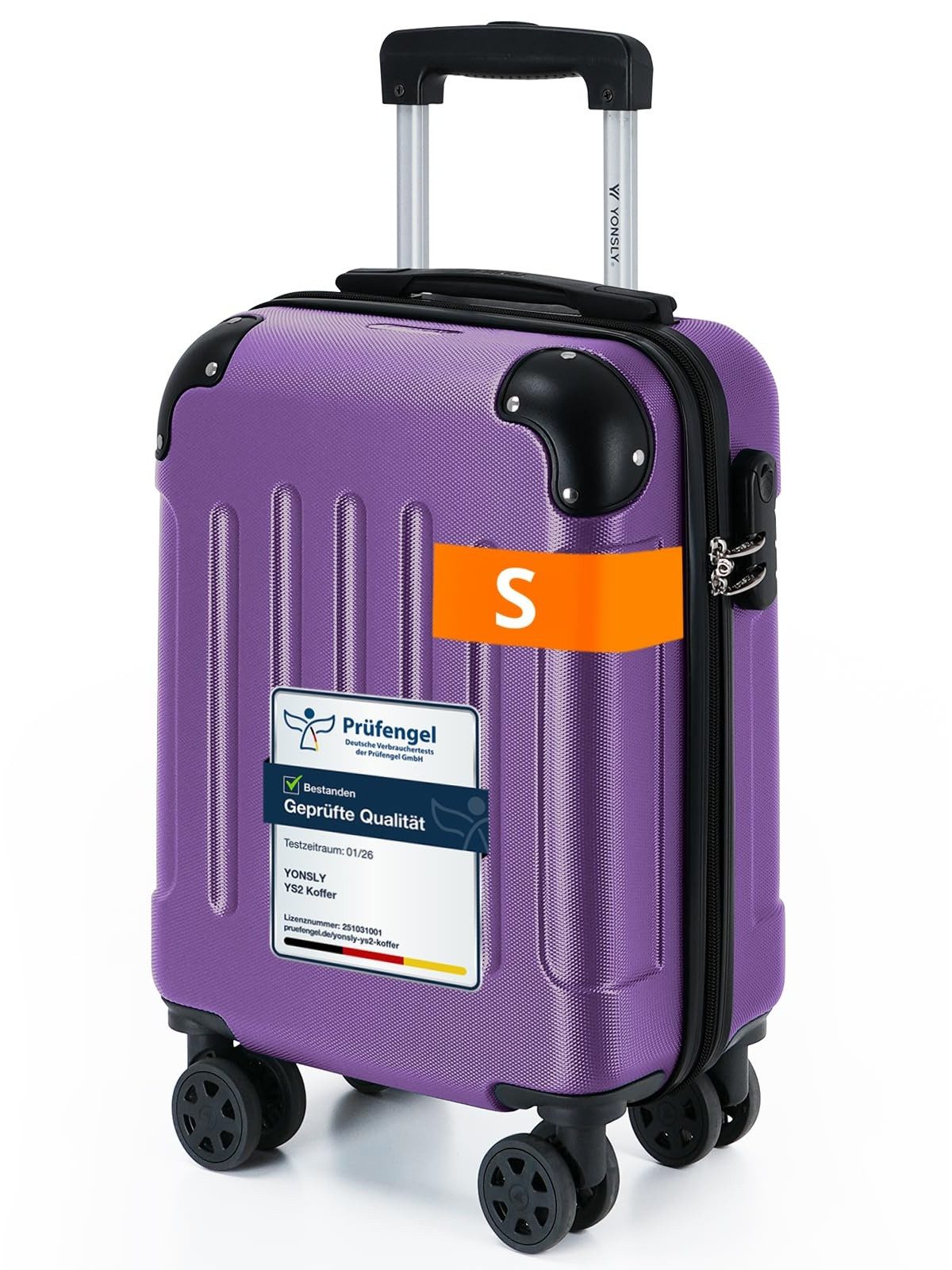 YONSLY Hartschalen-Trolley Hartschalen-Reisekoffer Trolley Rollkoffer in S/M/L/XL Größen, 4 Rollen, mit 360°-Lenkrollen, Zahlenschloss und mehrstufigem Teleskopgriff