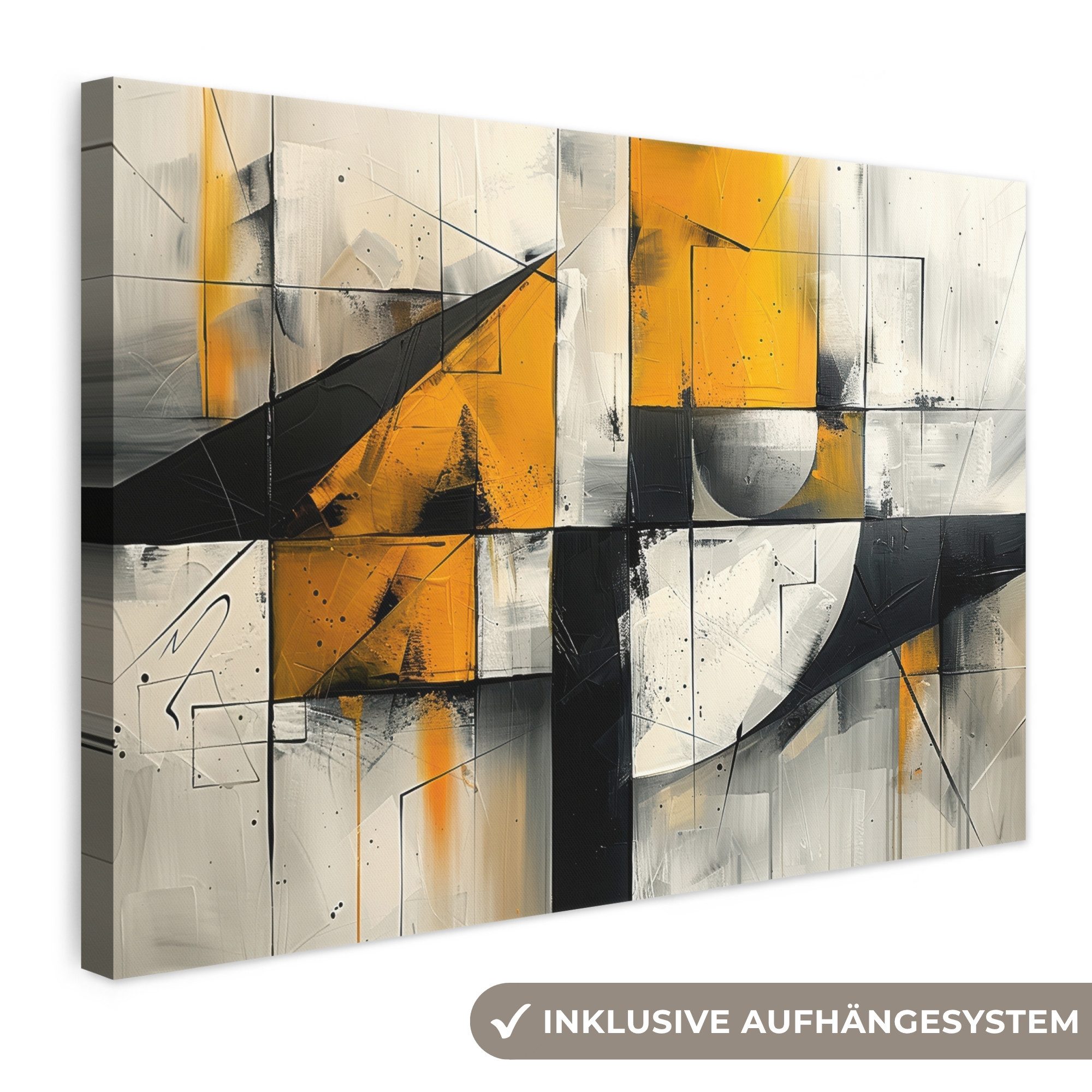 OneMillionCanvasses® Leinwandbild Gelb - Abstrakt - Modern - Formen, Fotodruck (1 St), Leinwand Bilder Klein, Wand Dekoration Aesthetic 30x20 cm