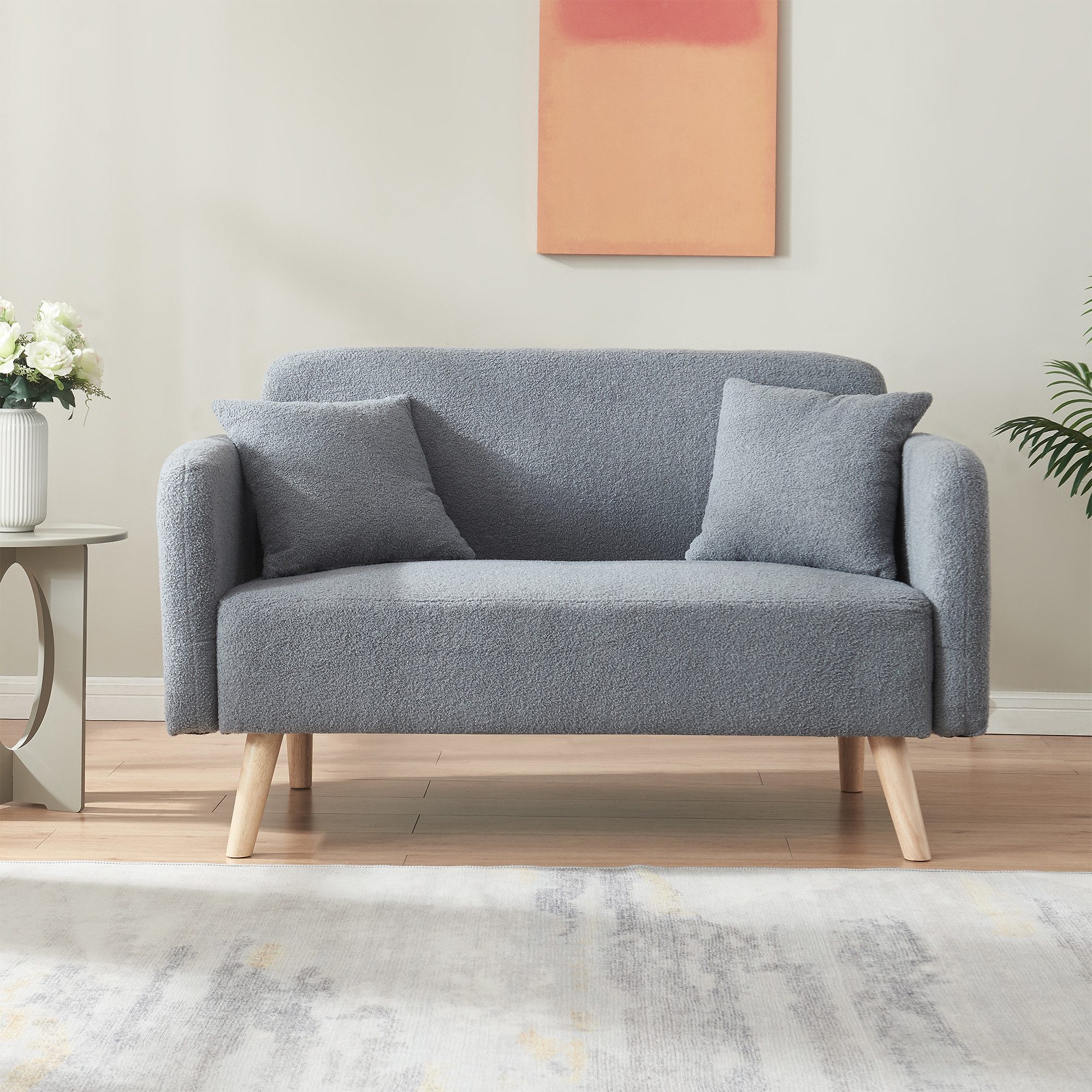 en.casa Sofa, 2-Sitzer »Midt« gepolstert Bouclé 132 x 70 x 81 cm Grau günstig online kaufen