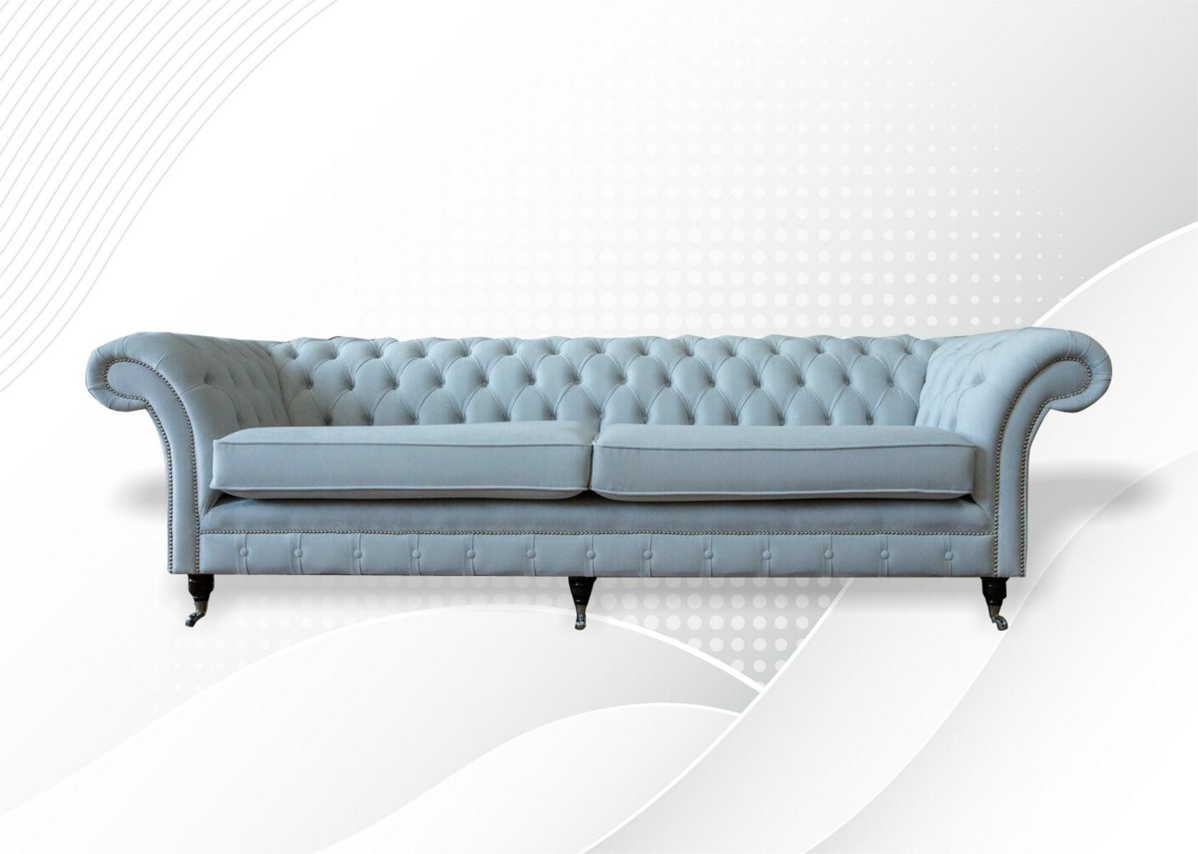 JVmoebel Chesterfield-Sofa Bequeme Samt-Couch in Blau - Viersitzer Sofa aus Stoff, Made in Europa