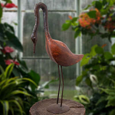 Antikas Dekofigur Vogelfigur, L, Gartenfigur, Metallfigur, Kranich, Tierfiguren, - 43 cm