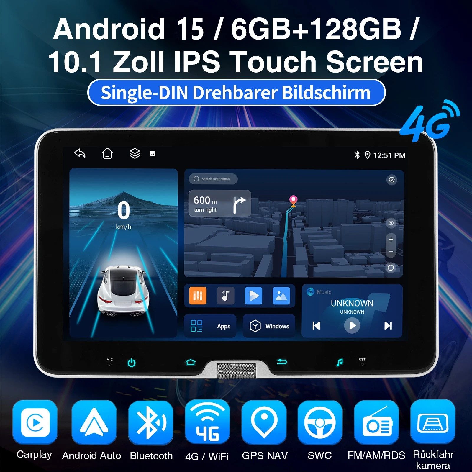 ESSGOO 8Kern Android 15 6+128G Carplay Autoradio 4G 360° Drehbar Bildschirm Autoradio (Digitalradio (DAB), DAB+ (optional), RDS, 6GB+128GB, AM, FM, 4G LTE, Carplay Android Auto Bluetooth EQ USB GPS Navi WIFI Touchscreen)