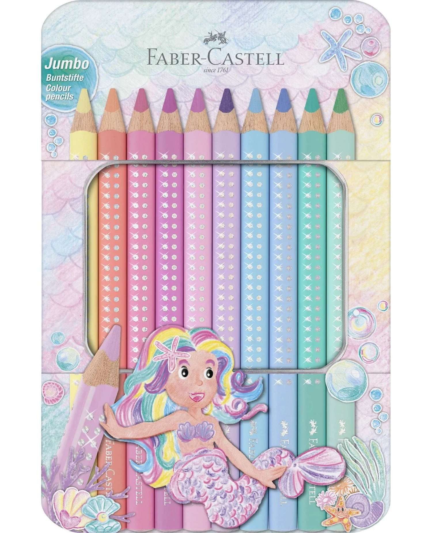 Faber-Castell Buntstift Jumbo Sparkle Pastell Buntstifte 10er Metalletui