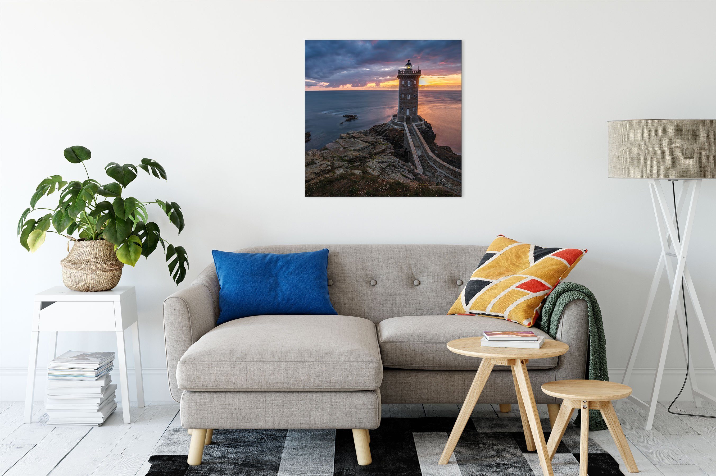 fertig bespannt, Leuchtturm Sonnenuntergang, Leinwandbild (1 St), im Pixxprint Leuchtturm Zackenaufhänger inkl. Sonnenuntergang im Leinwandbild