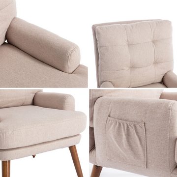 SeedWave Loungesessel Relaxsessel mit Hocker, 90° Verstellbare Rückenlehne Sessel Wohnzimmer, Liegefunktion, Dickes Kissen, Beine aus Massivholz, Anti-Rutsch-Pads
