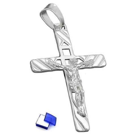 unbespielt Kreuzanhänger Anhänger Kreuz mit Jesus glänzend 925 Silber 35 x 22 mm kl. Schmuckbox, Silberschmuck für Damen und Herren