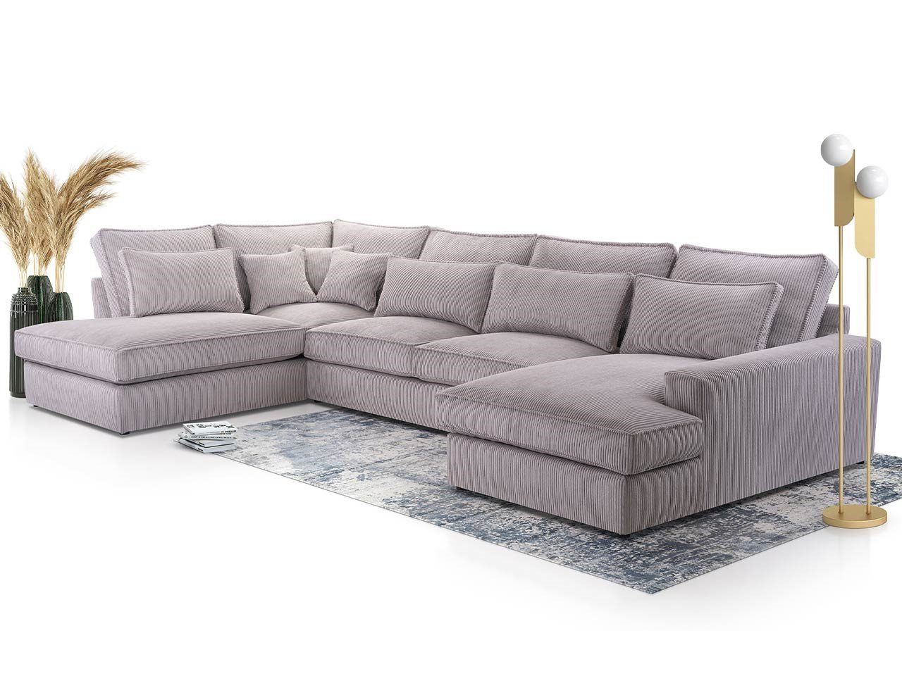 MKS MÖBEL Ecksofa CANES U, U - Form Couch, lose Kissen, modern Design Grau Lincoln