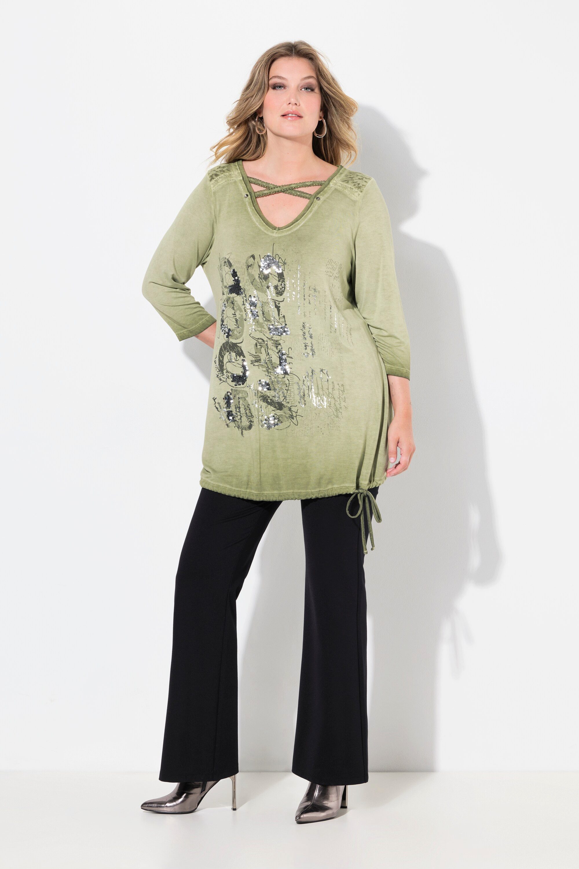 MIAMODA T-Shirt Longshirt verzierter Druck Saumknoten günstig online kaufen