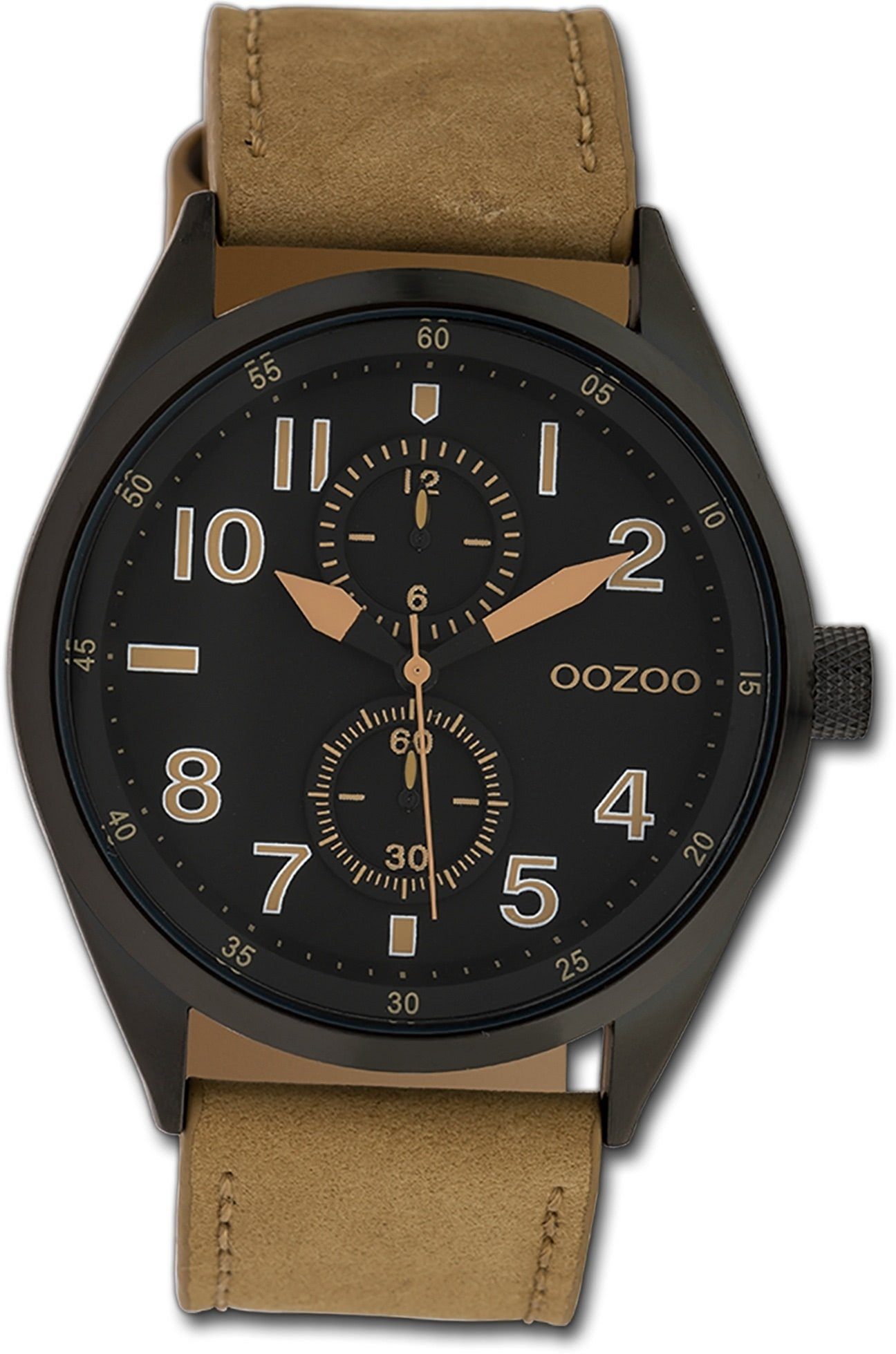 OOZOO Herrenuhr Oozoo rundes groß Timepieces, Quarzuhr Gehäuse, Lederarmband 42mm) Herren hellbraun, Armbanduhr (ca.