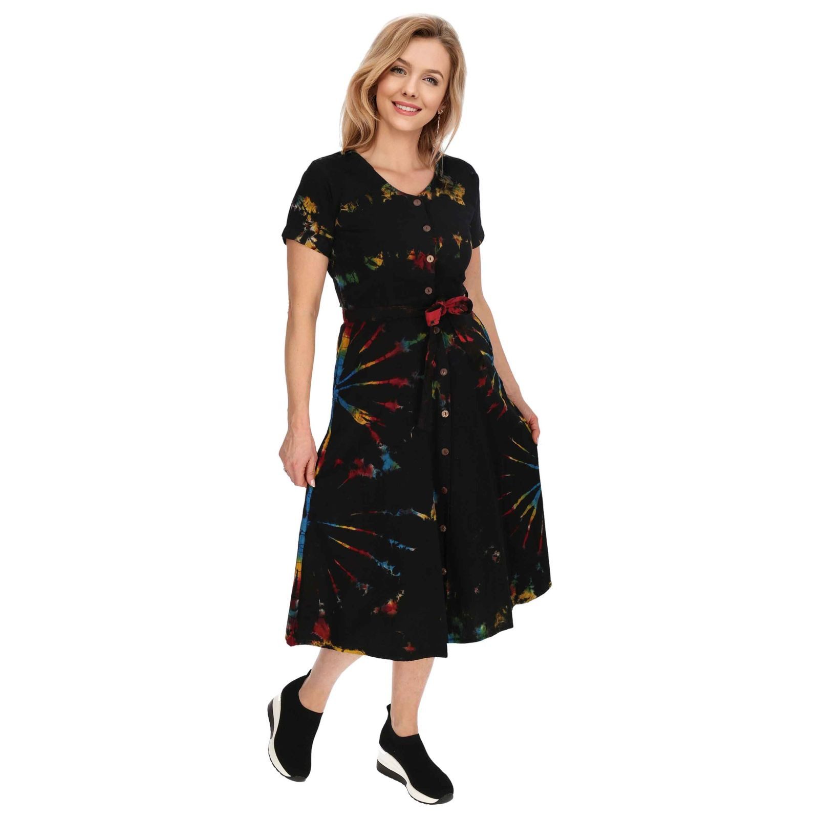 KUNST UND MAGIE Sommerkleid Kleid Batik Sommerkleid Baumwoll Kleid Boho Ibiza Hippie Tie Dye