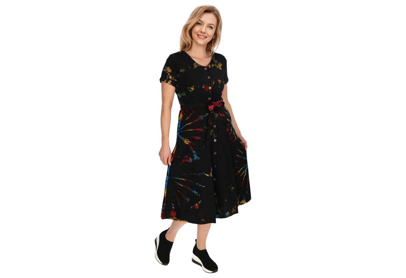 KUNST UND MAGIE Sommerkleid Kleid Batik Sommerkleid Baumwoll Kleid Boho Ibiza Hippie Tie Dye