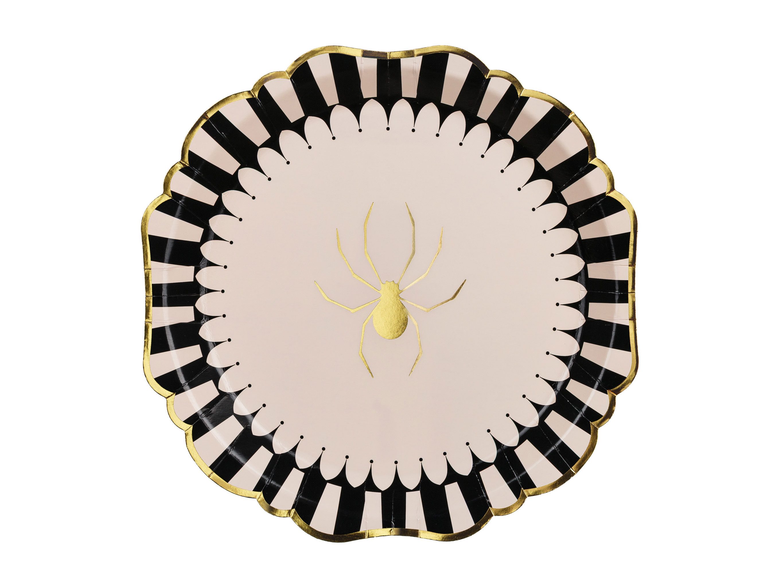 partydeco Одноразовые тарелки, Pappteller 23cm mit Spinne und Goldrand 6er Set Schwarz / Ivory / Gold
