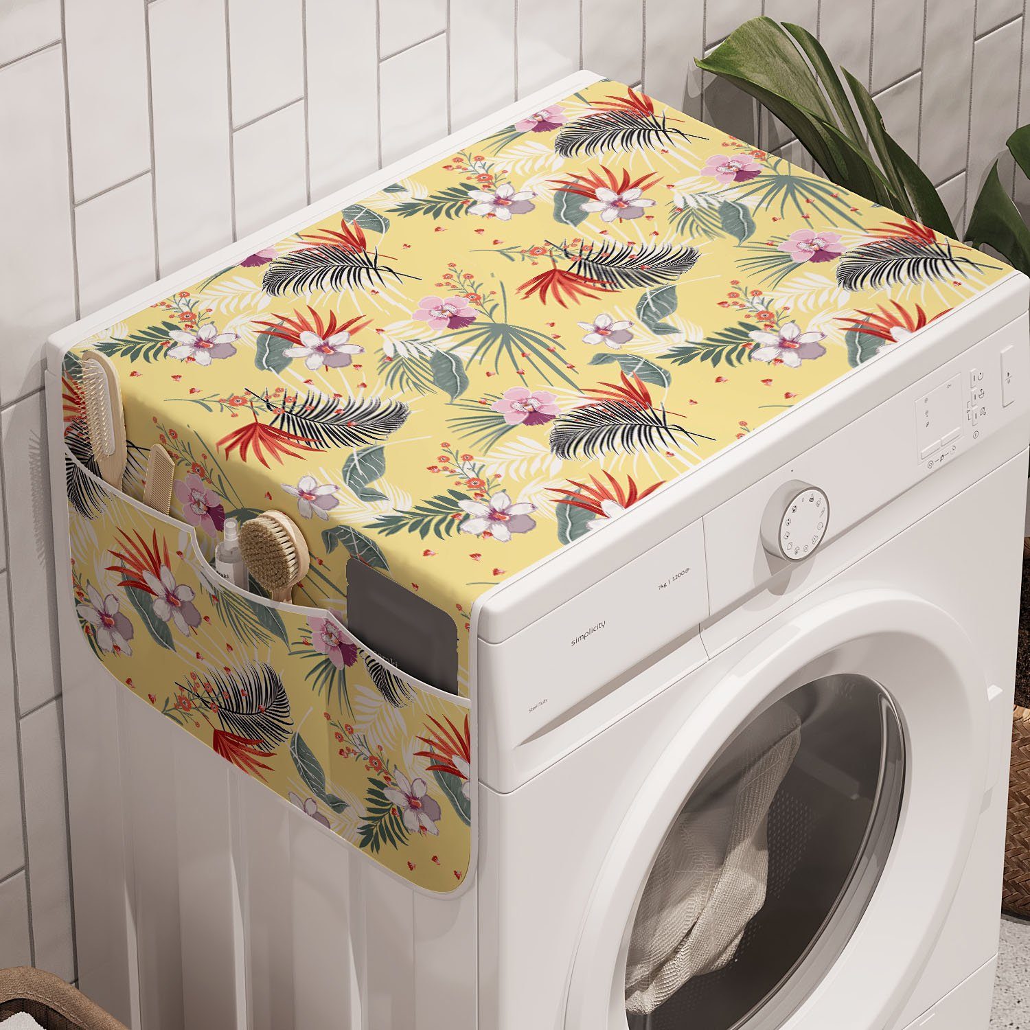 Abakuhaus Badorganizer Anti-Rutsch-Stoffabdeckung für Waschmaschine und Trockner, Tropisch Pastell Hibiscus Flowers
