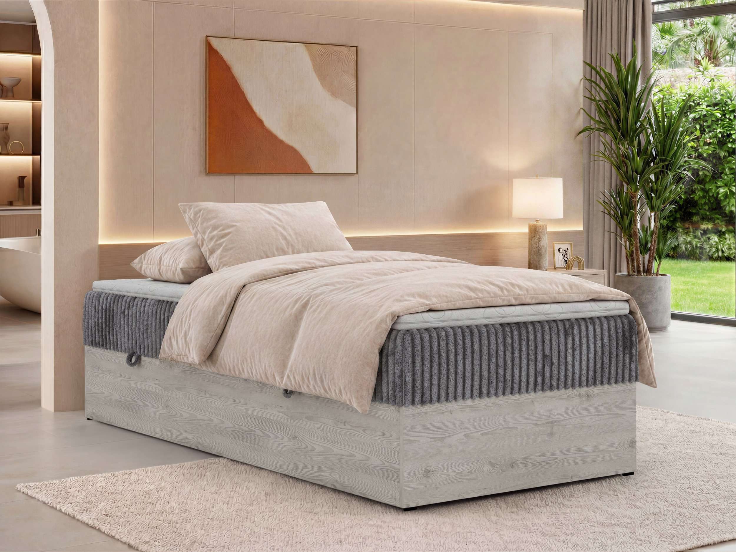 MKS MÖBEL Boxspringbett NORDIC ZERO 90 (Set, Bett 90x200 cm, Polsterbett mit integrierten Matratzen, Stauraum, H3/H4), Topper T25 oder Visco optional, ohne Kopfteil