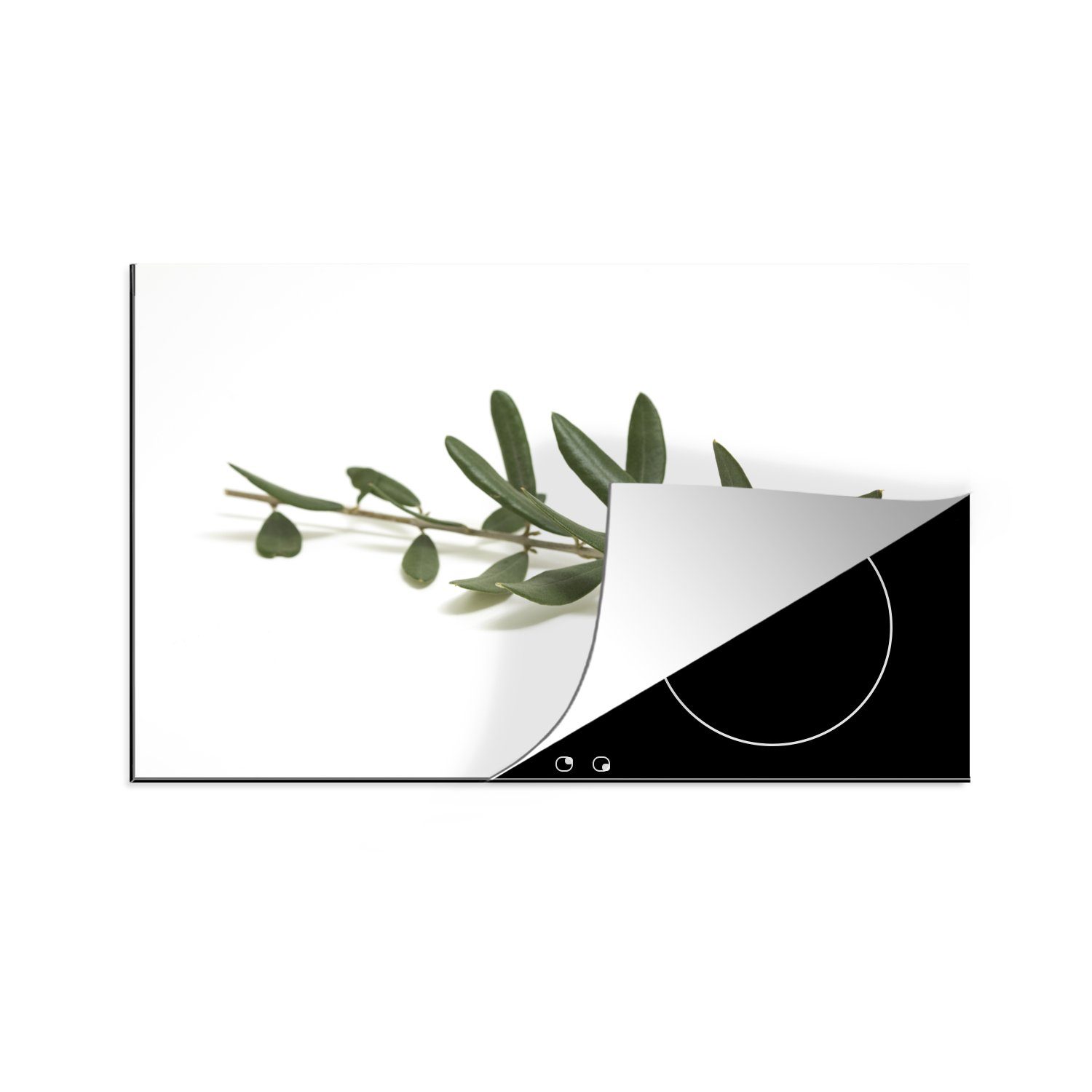 MuchoWow Herdblende-/Abdeckplatte Olivenzweig auf weißem Hintergrund, Vinyl, (1 tlg), 81x52 cm, Induktionskochfeld Schutz für die küche, Ceranfeldabdeckung