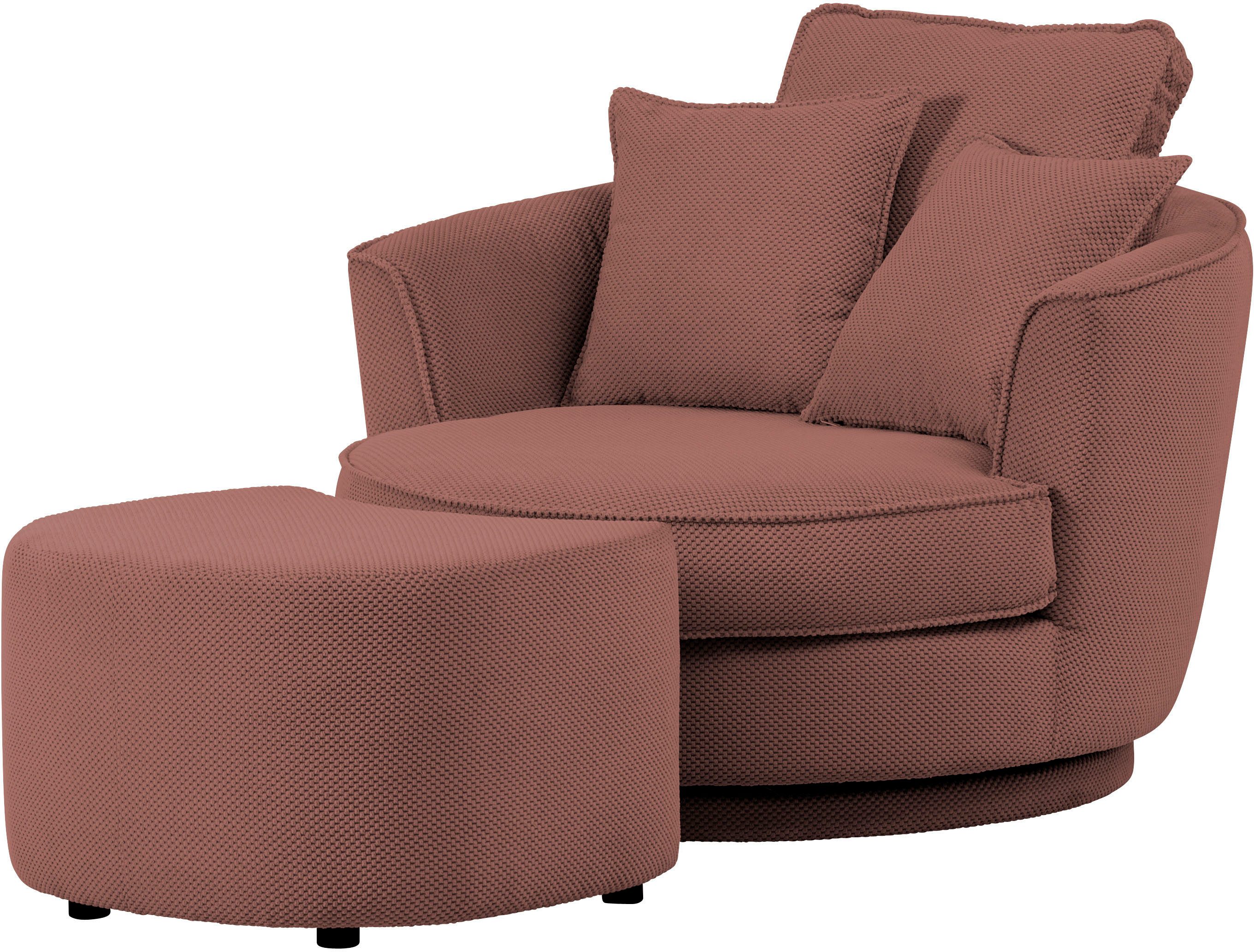 Home affaire Drehsessel MAISIE, Love Seat XXL Lese-Sessel, Big-Sessel mit Hocker, (2-St), Set in MEGA CORD und Web-Velours, drehbar 360 Grad