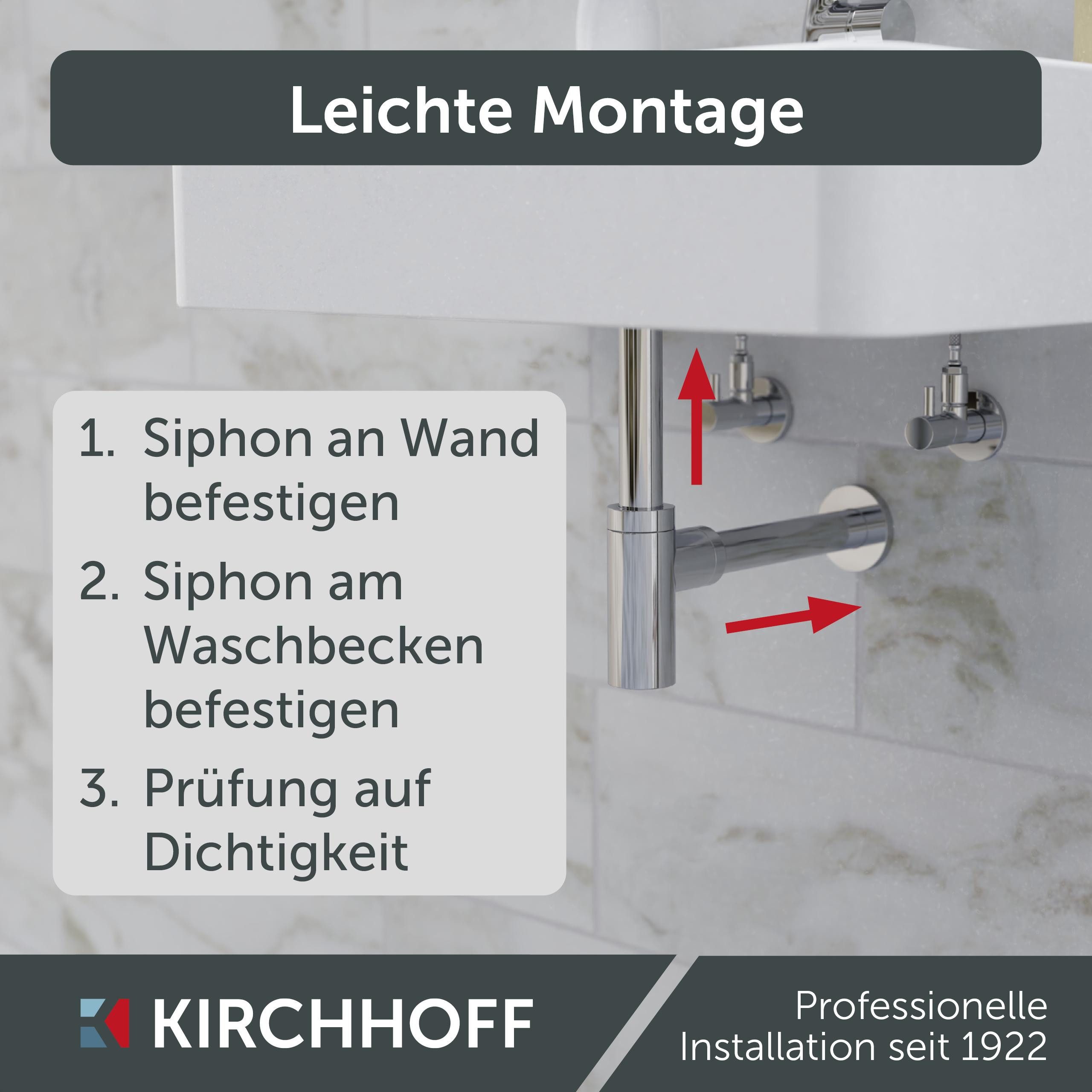 Kirchhoff Siphon Design Flaschensiphon inkl. Reinigungsöffnung, Röhrengeruchsverschluss für Waschbecken/Waschtische