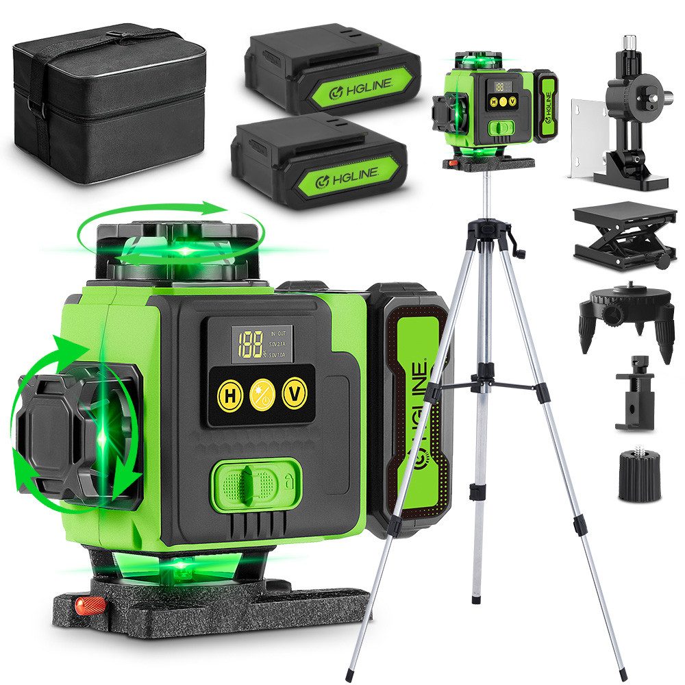 HGLINE Kreuzlinienlaser 16 Linien Nivellierlaser mit stativ 4 x 360 ° Laser wasserwaage, linienlaser kreuzlaser selbstnivellierend Für Inneneinrichtung/DIY