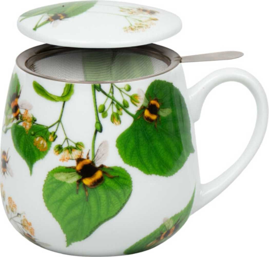 Könitz Tasse Bumblebees on leave mit Edelstahlsieb und Deckel 0,35 L Porzellan, 1-tlg., 3-tlg.