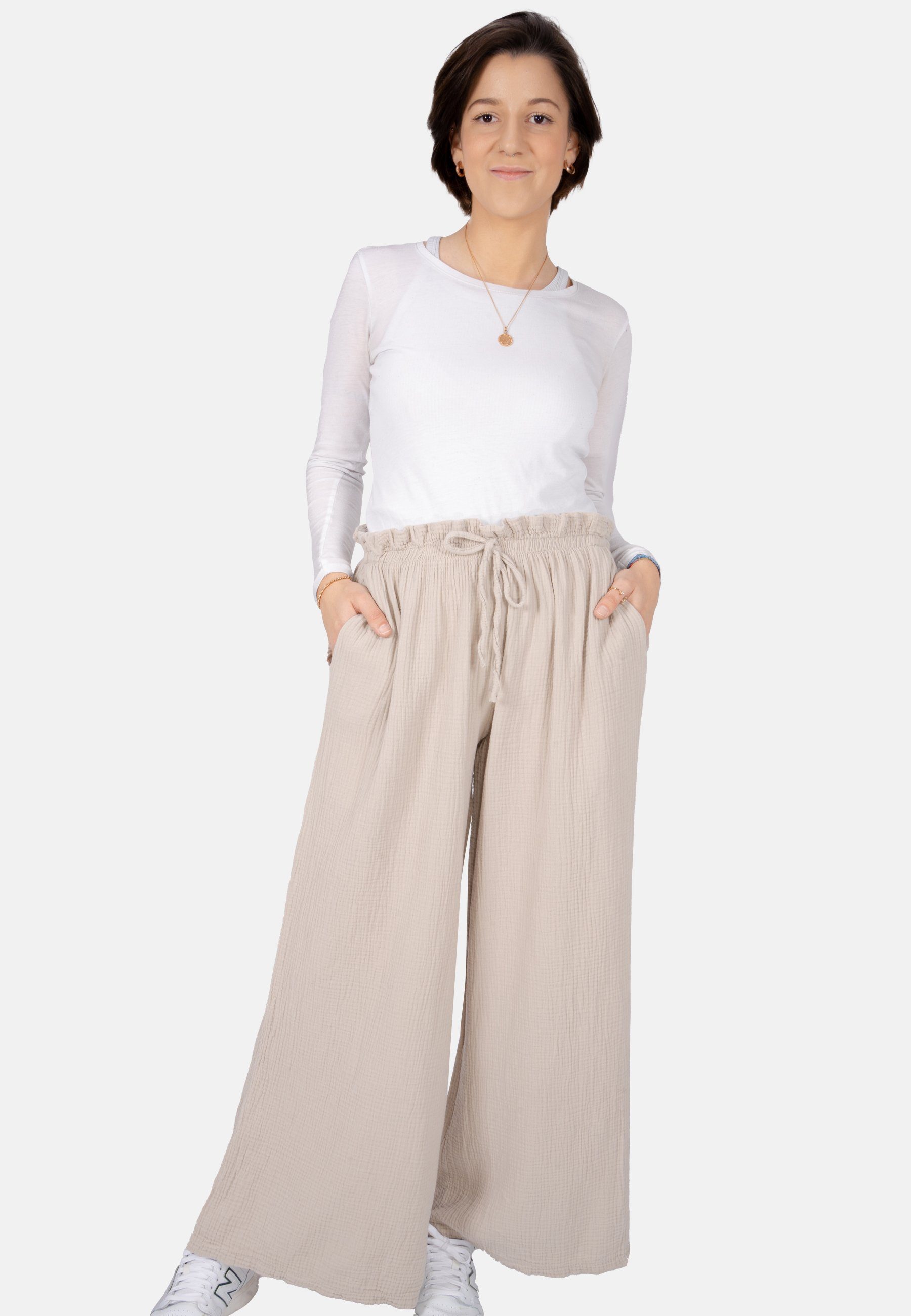 Seasons of April Jerseyhose Musselinhose Liska (1-tlg) Weite Musselin Hose mit elastischem Bund