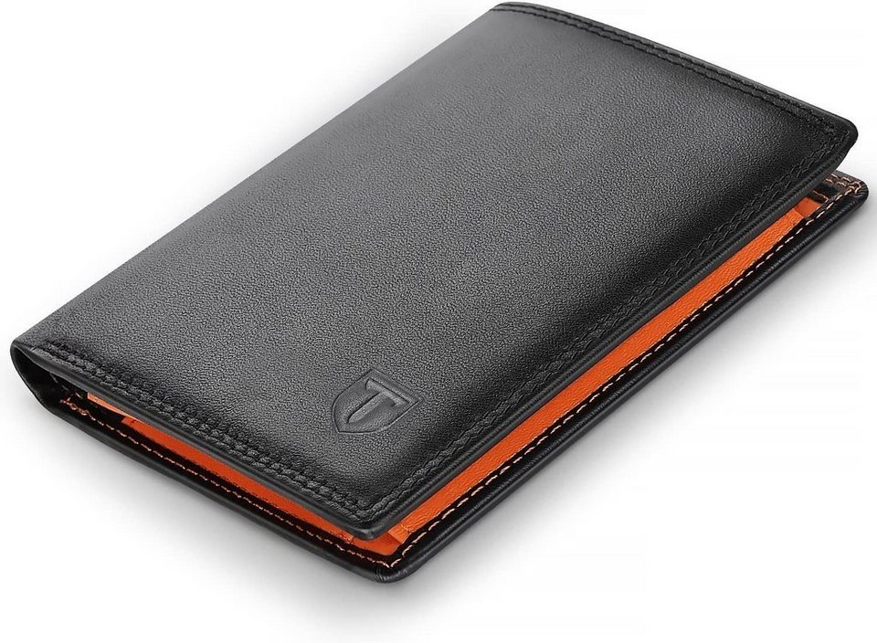 TEEHON Geldbörse Brieftasche für Männer Brieftasche aus echtem Leder  (Geschenkbox), RFID-geschützte Leder-Geldbörse Orange Schwarz