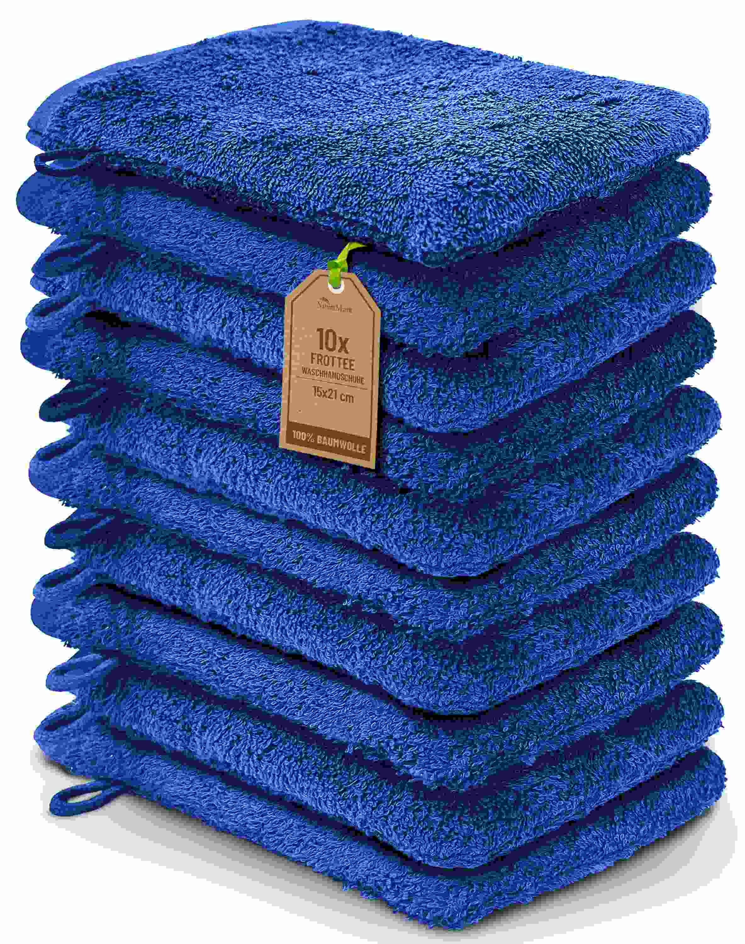 NatureMark Waschhandschuh 10er-Set Frottier Waschhandschuhe, 100% Baumwolle (10-St), Premium Frottier Waschhandschuhe, 15x21cm, Royal blau